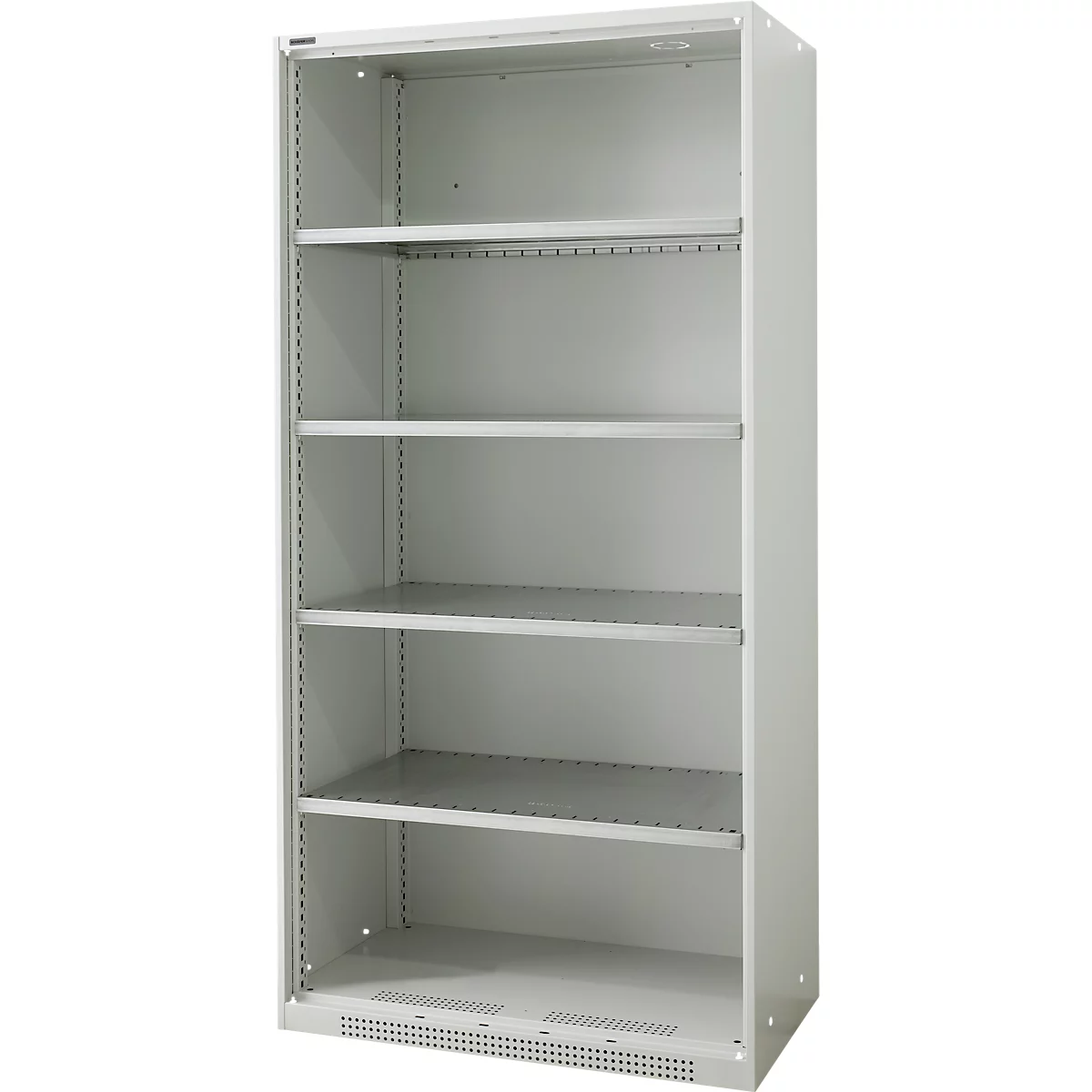 Schäfer Shop Genius Armoire à étagères FS, acier, avec trous d'aération, L 810 x P 520 x H 1950 mm, 5 HC, gris clair, jusqu'à 300 kg 