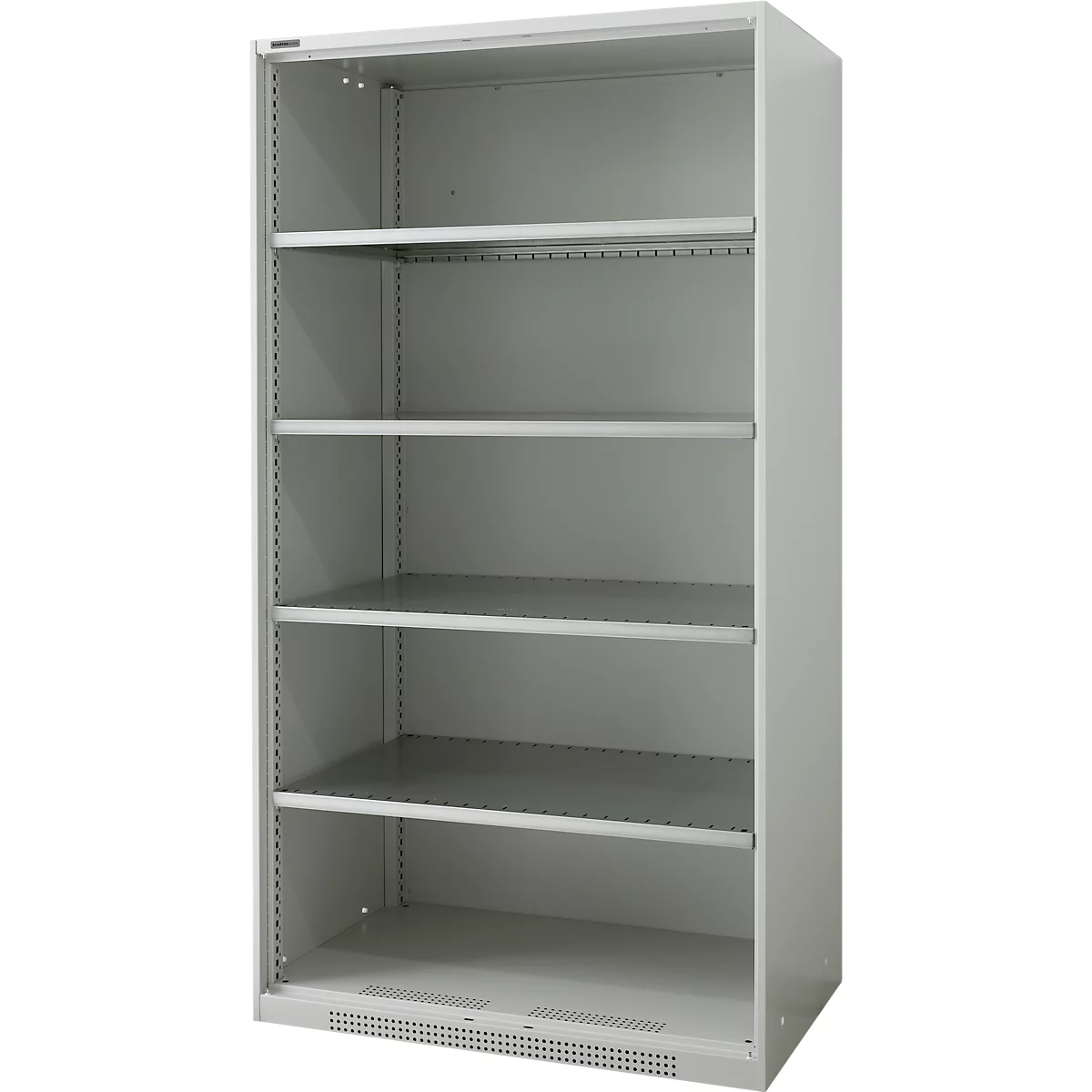 Schäfer Shop Genius Armoire à étagères FS, en tôle d'acier, avec trous de ventilation, L 1055 x P 620 x H 1950 mm, 5 OH, gris clair, jusqu'à 500 kg