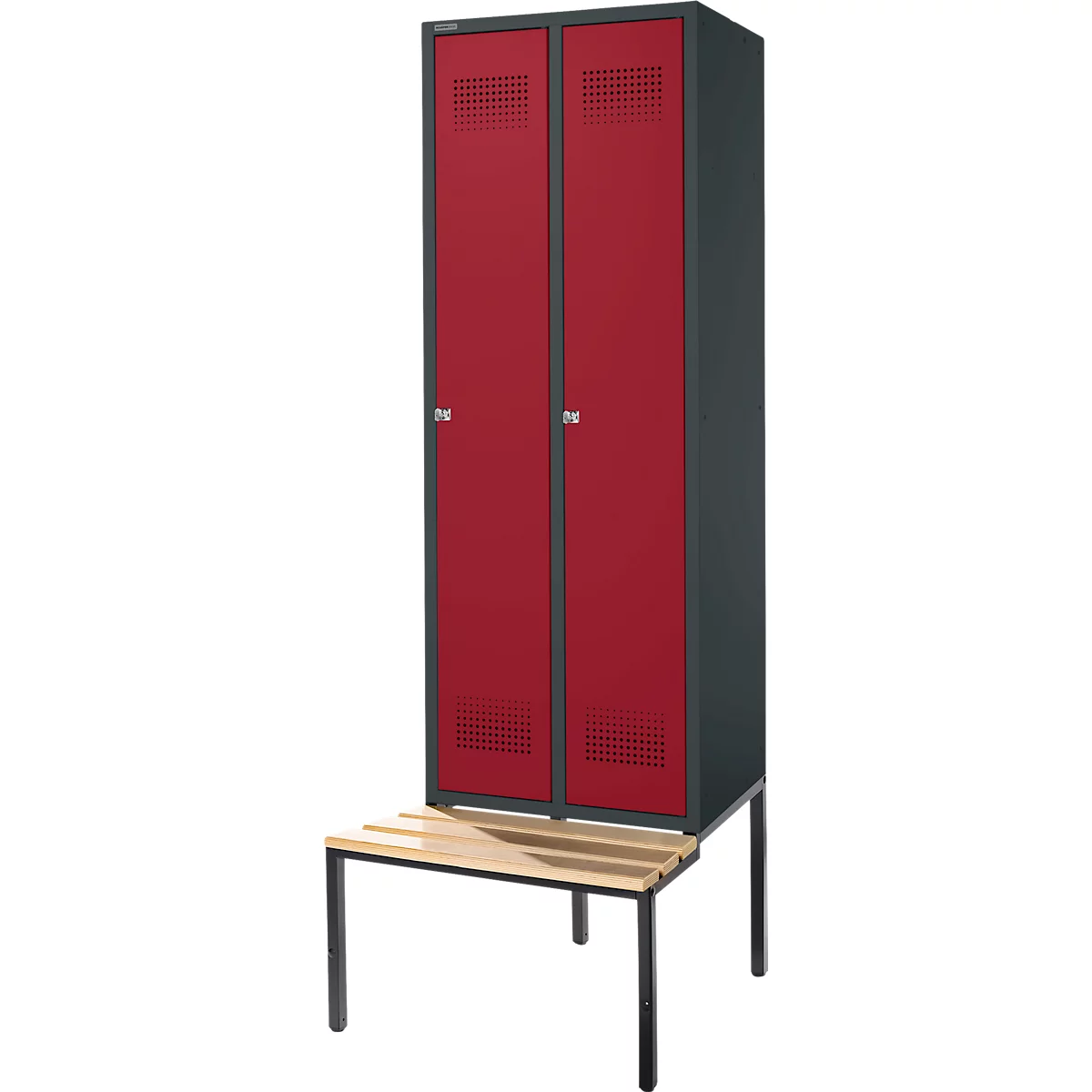 Schäfer Shop Genius Armoire à linge avec banquette, 2 compartiments, largeur de compartiment 300 mm, serrure à cylindre, anthracite/rouge rubis