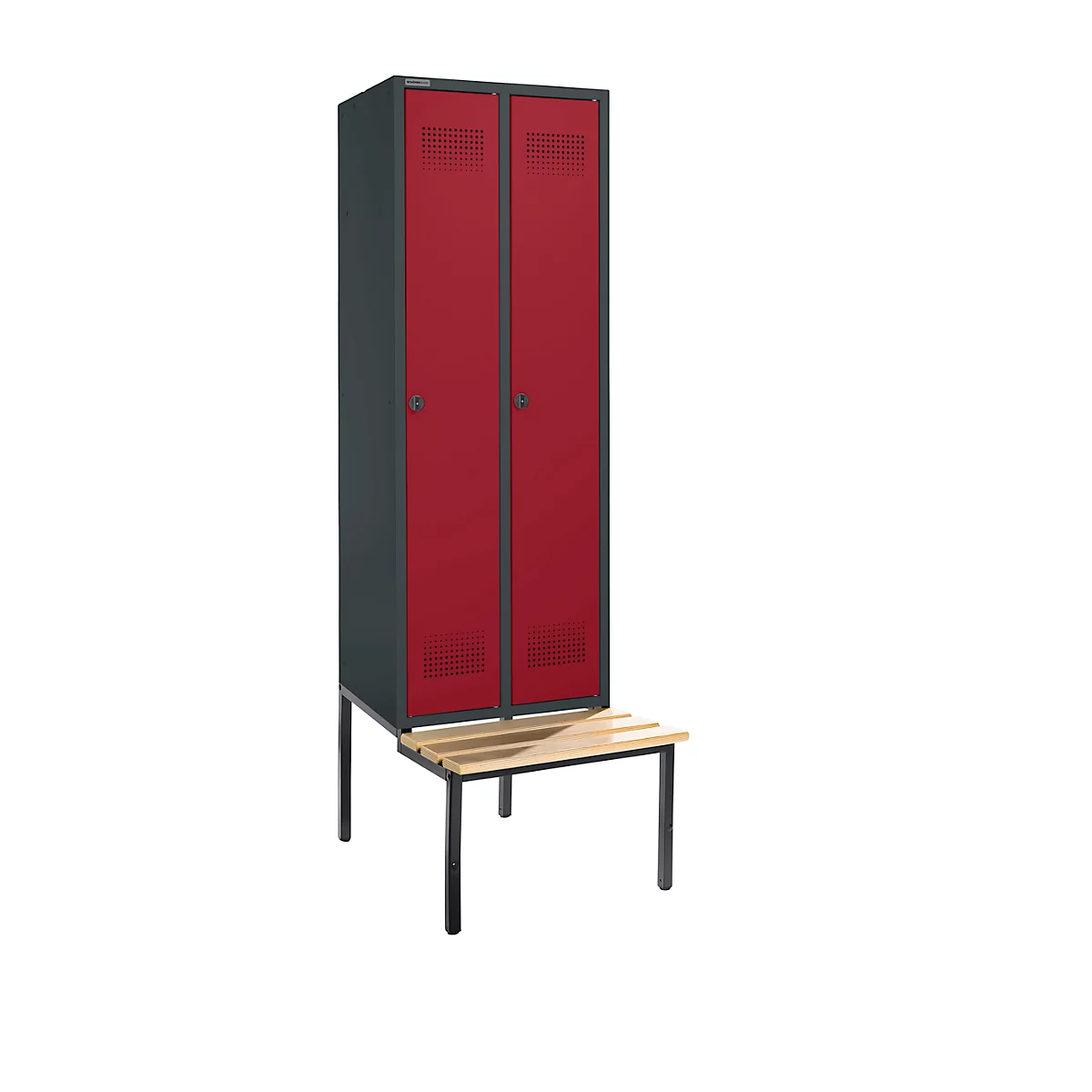Schäfer Shop Genius Armoire à linge avec banquette, 2 compartiments, largeur de compartiment 300 mm, verrou de sécurité, anthracite/rouge rubis