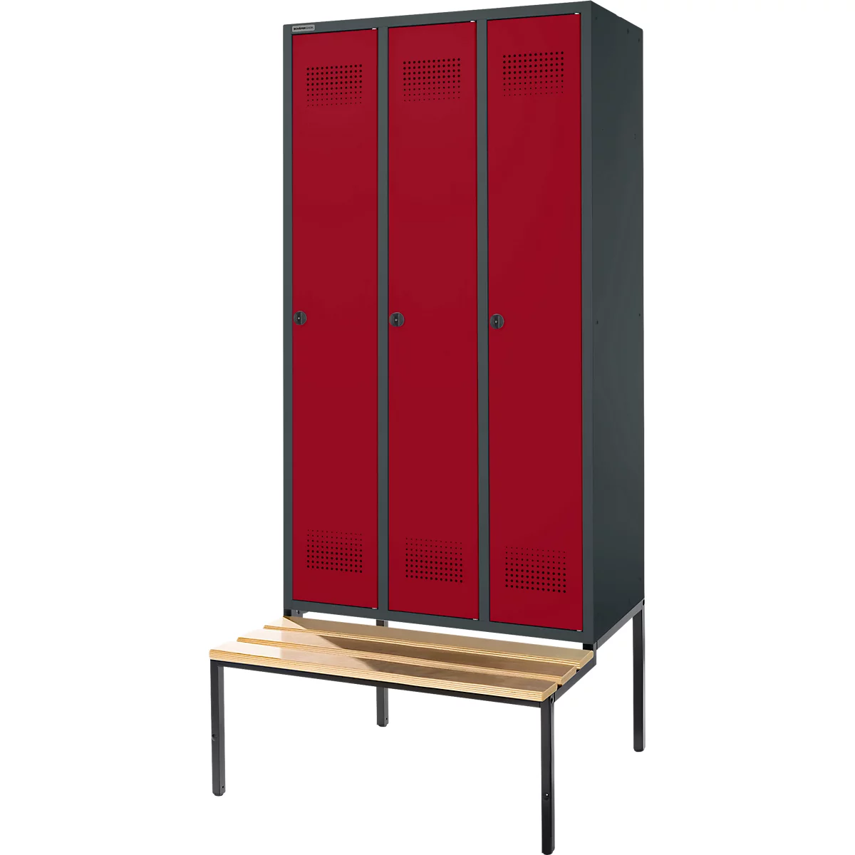 Schäfer Shop Genius Armoire à linge avec banquette, 3 compartiments, largeur de compartiment 300 mm, verrou de sécurité, anthracite/rouge rubis