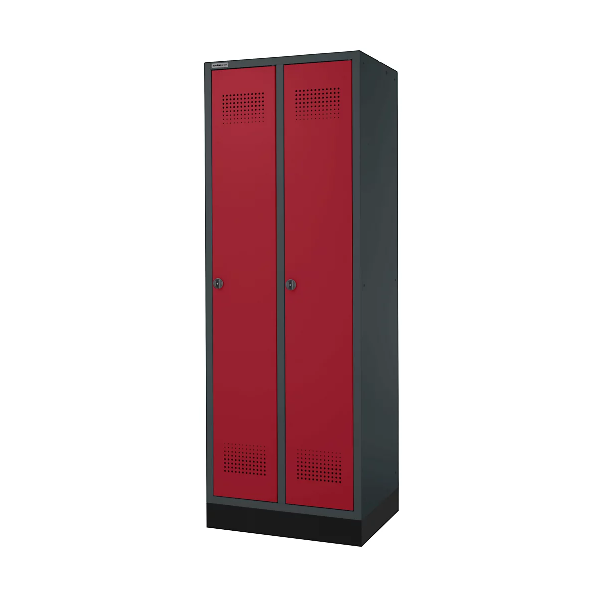 Schäfer Shop Genius Armoire à linge avec base, 2 compartiments, largeur de compartiment 300 mm, verrou de sécurité, anthracite/rouge rubis