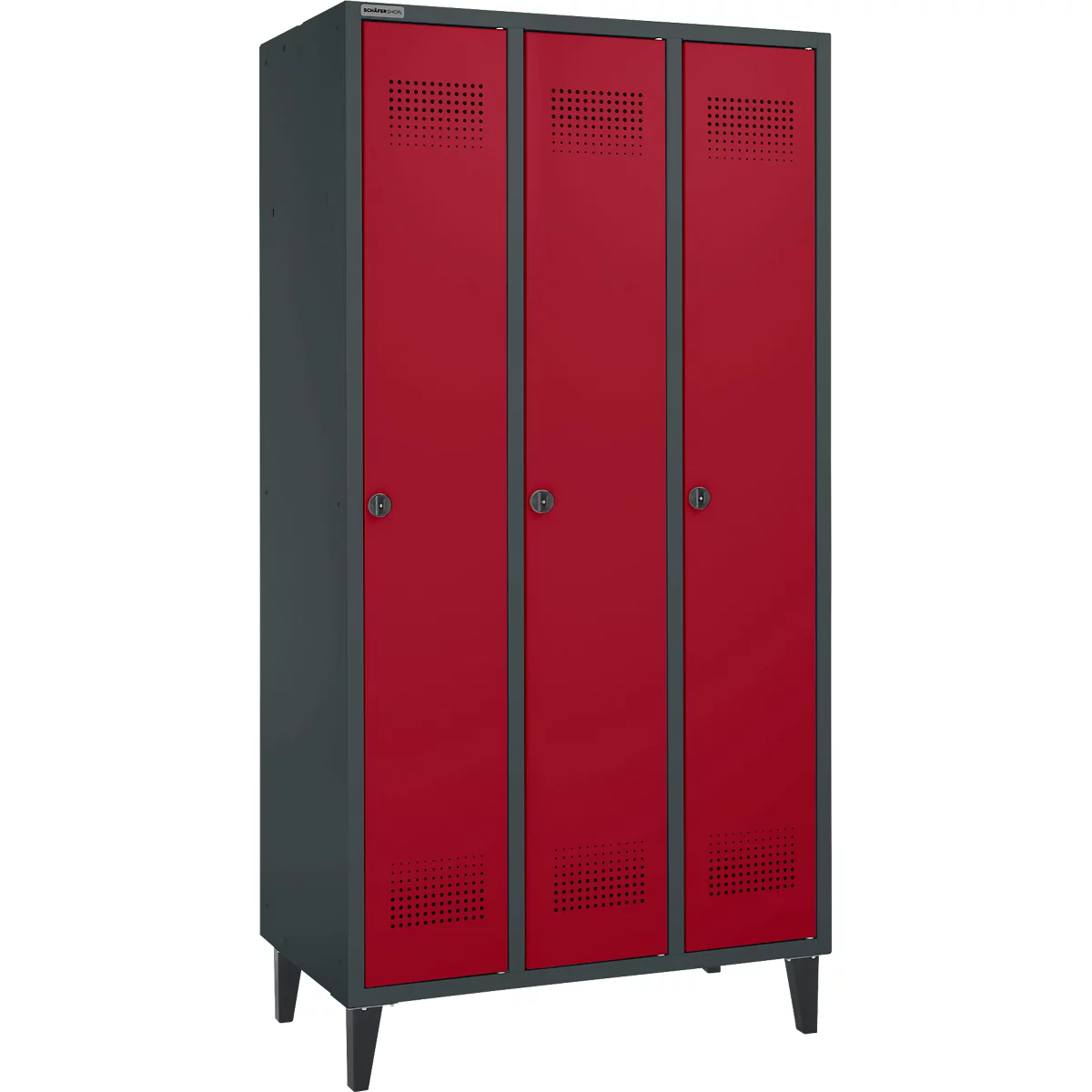 Schäfer Shop Genius Armoire à linge avec pieds, 3 compartiments, fermeture à vis, anthracite/rouge rubis