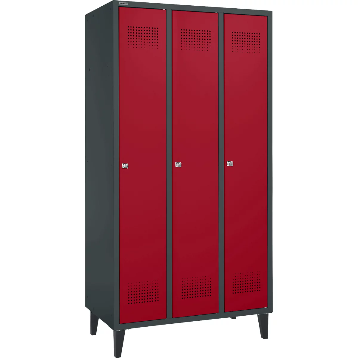 Schäfer Shop Genius Armoire à linge avec pieds, 3 compartiments, largeur de compartiment 300 mm, serrure à cylindre, anthracite/rouge rubis