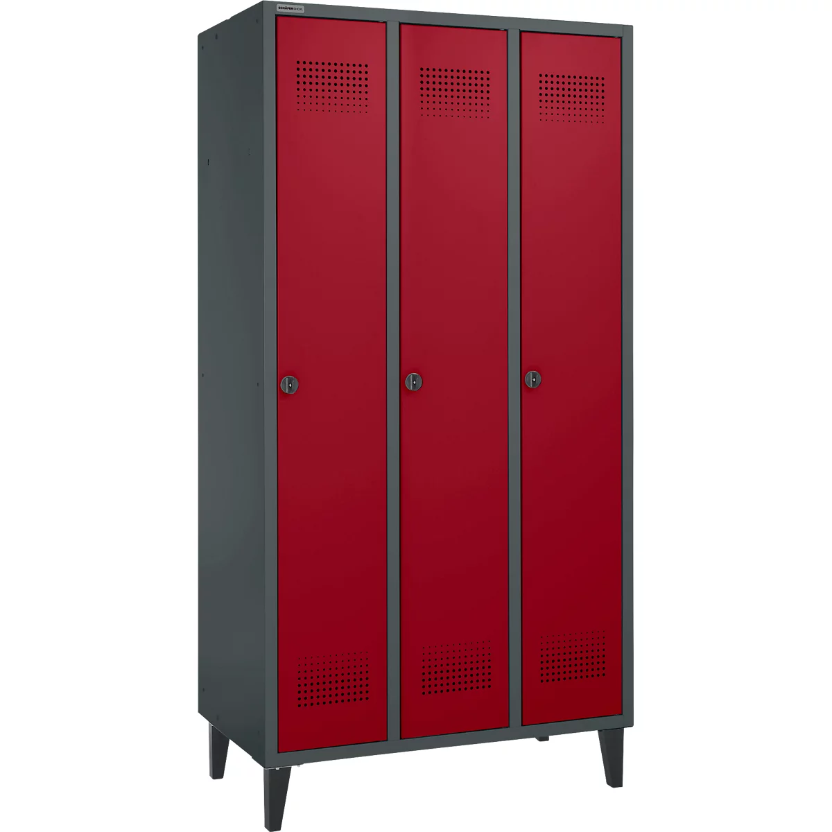 Schäfer Shop Genius Armoire à linge avec pieds, 3 compartiments, largeur de compartiment 300 mm, verrou de sécurité, anthracite/rouge rubis