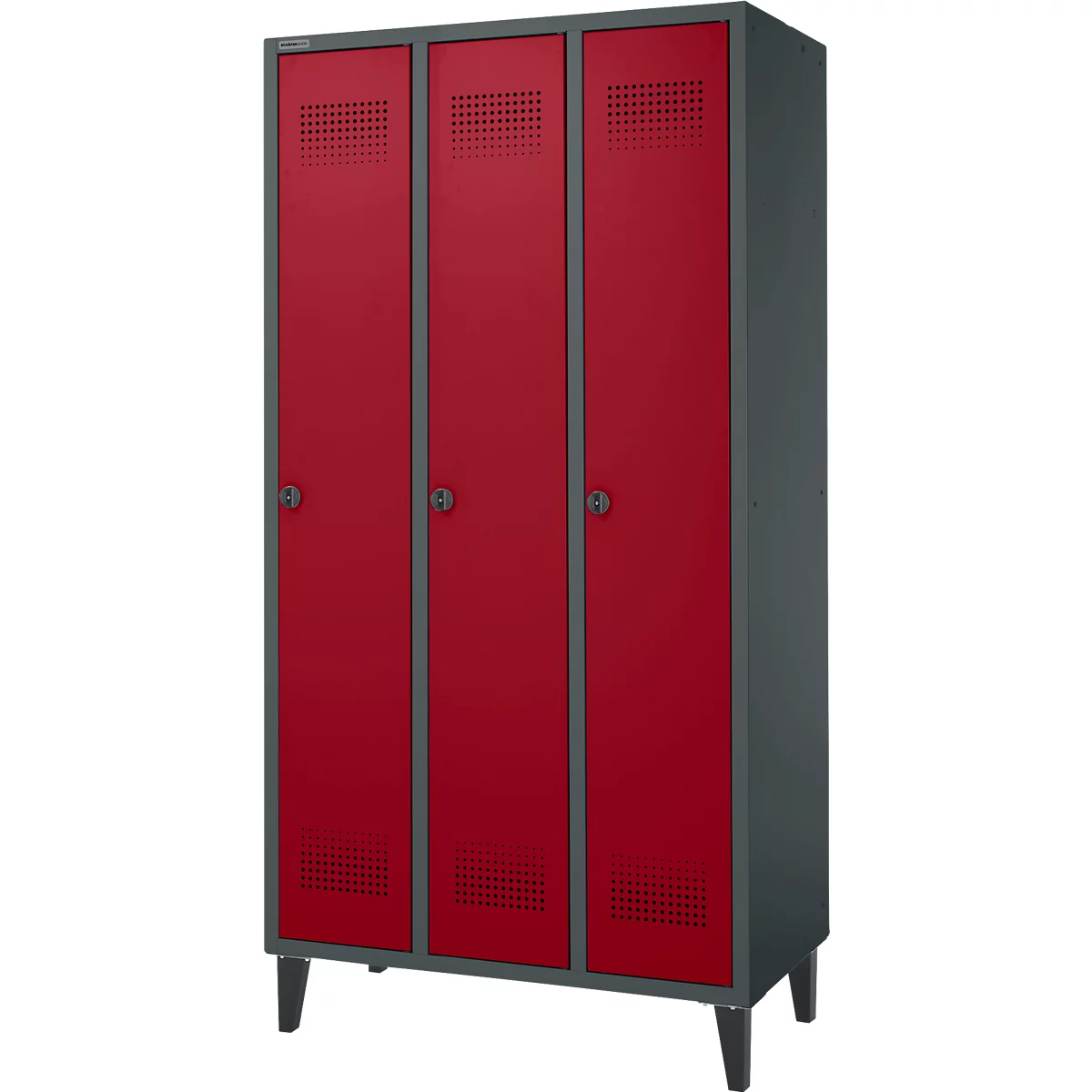 Schäfer Shop Genius Armoire à linge avec pieds, 3 compartiments, largeur de compartiment 300 mm, verrou de sécurité, anthracite/rouge rubis