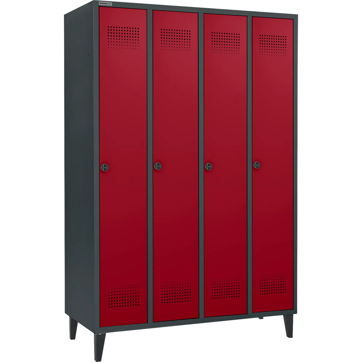 Schäfer Shop Genius Armoire à linge avec pieds, 4 compartiments, largeur de compartiment 300 mm, verrou tournant, anthracite/rouge rubis