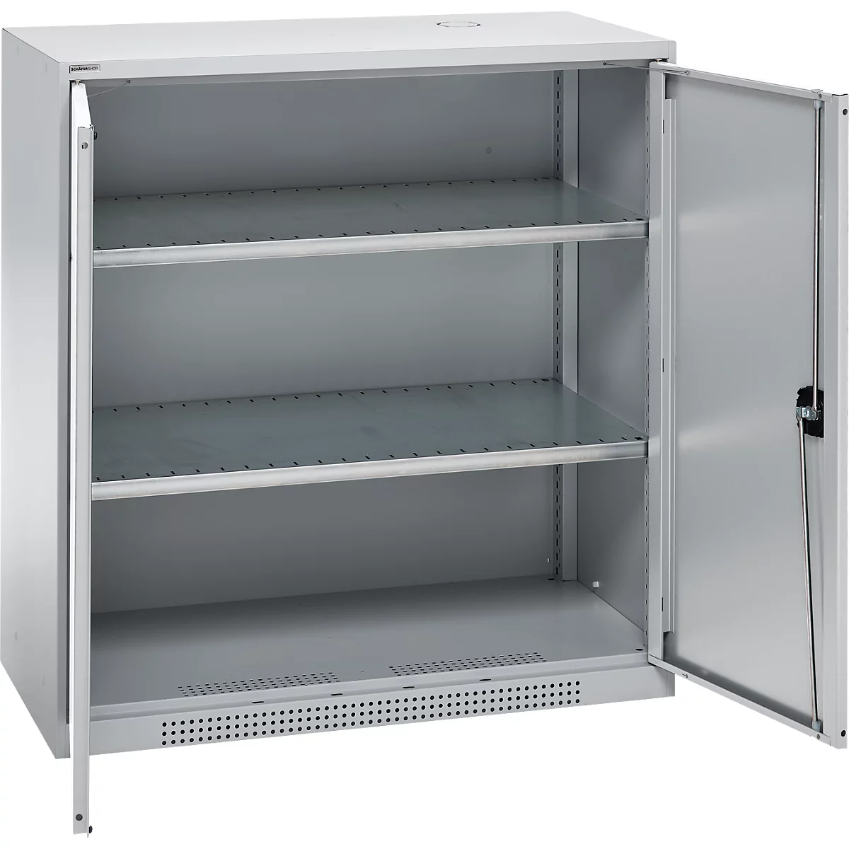 Schäfer Shop Genius Armoire à portes battantes FS, acier, avec trous d'aération, L 1055 x P 420 x H 1105 mm, 3 HC, aluminium blanc/aluminium blanc, jusqu'à 450 kg