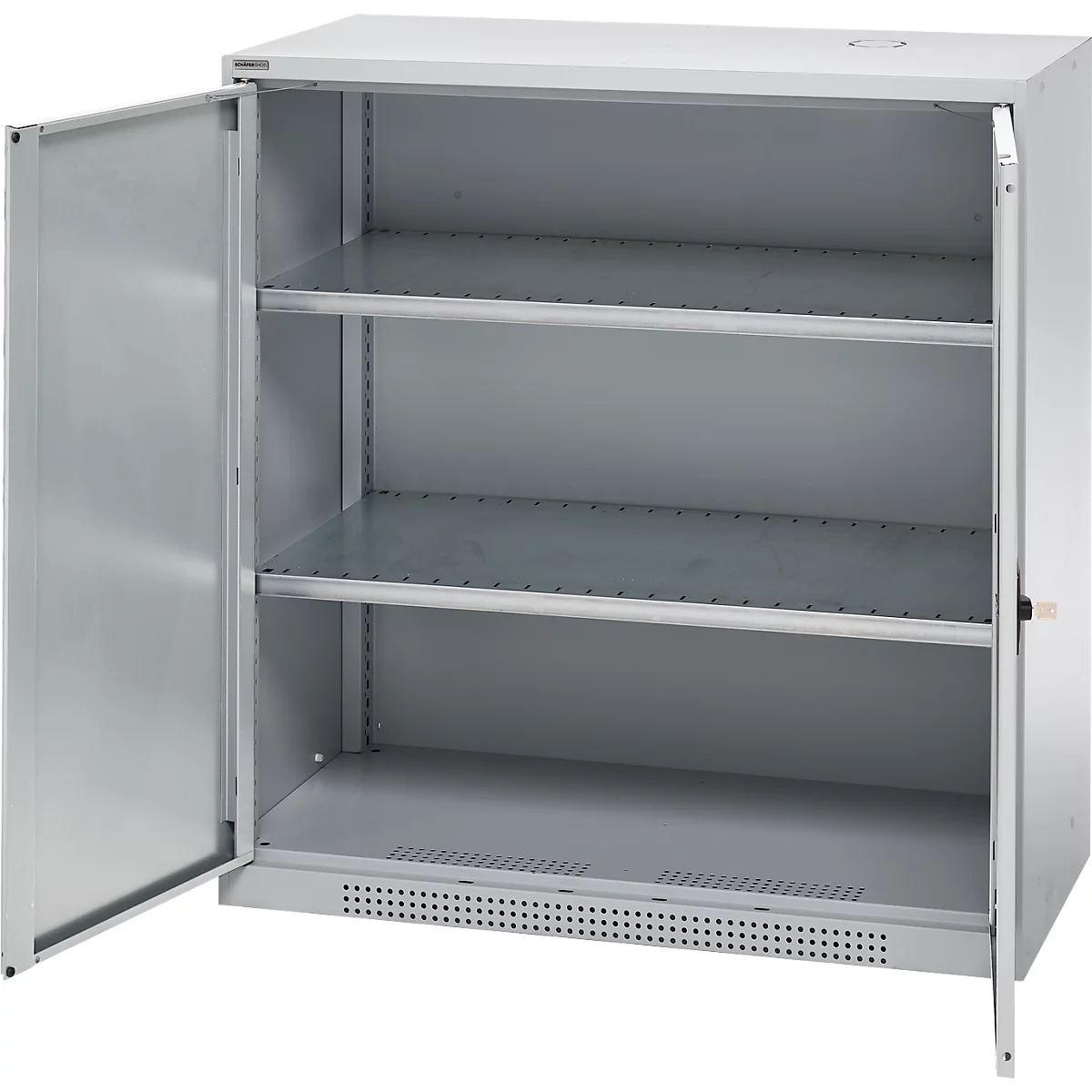 Schäfer Shop Genius Armoire à portes battantes FS, acier, avec trous d'aération, L 1055 x P 420 x H 1105 mm, 3 HC, aluminium blanc/aluminium blanc, jusqu'à 450 kg