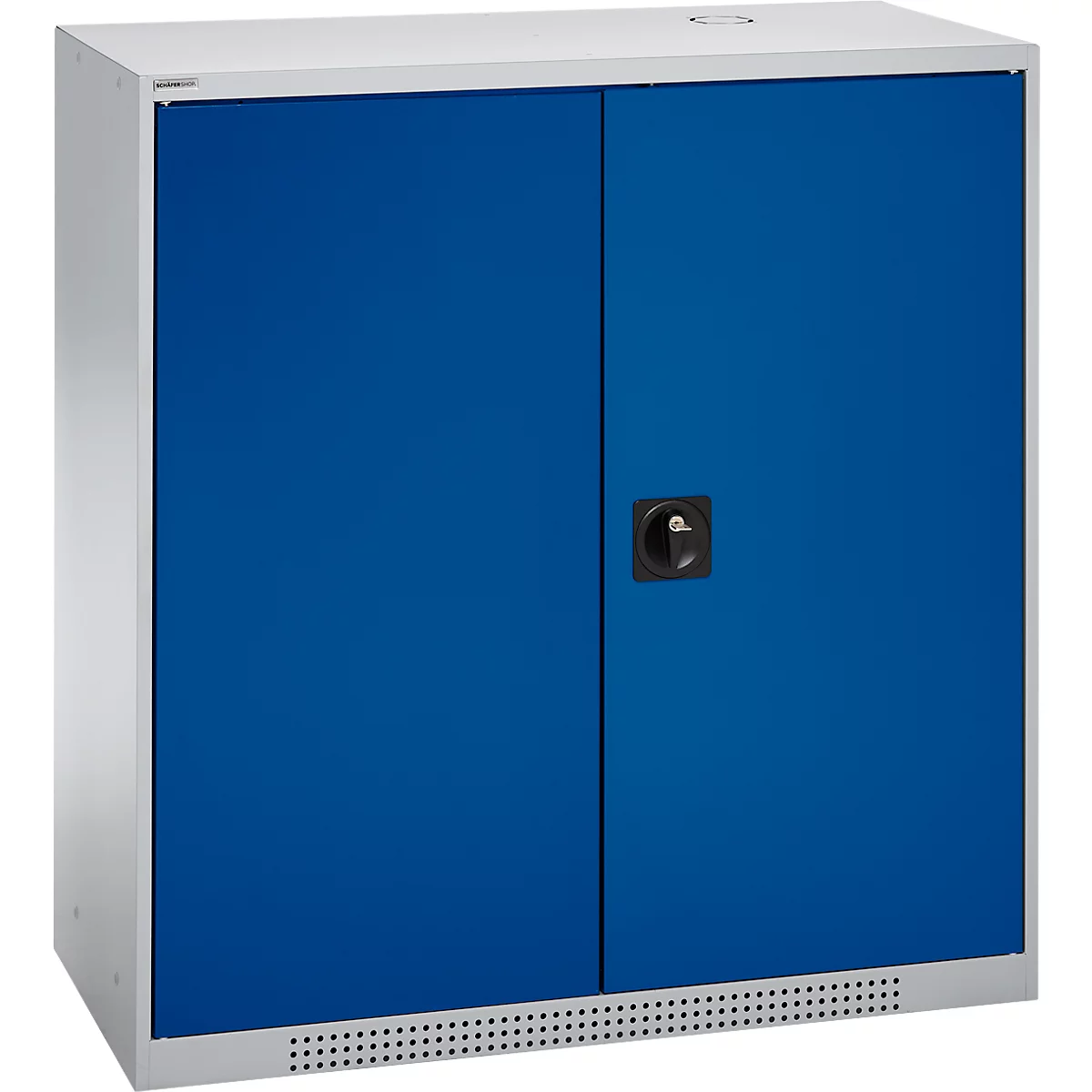Schäfer Shop Genius Armoire à portes battantes FS, acier, avec trous d'aération, L 1055 x P 420 x H 1105 mm, 3 HC, blanc aluminium/bleu enzyme, jusqu'à 450 kg