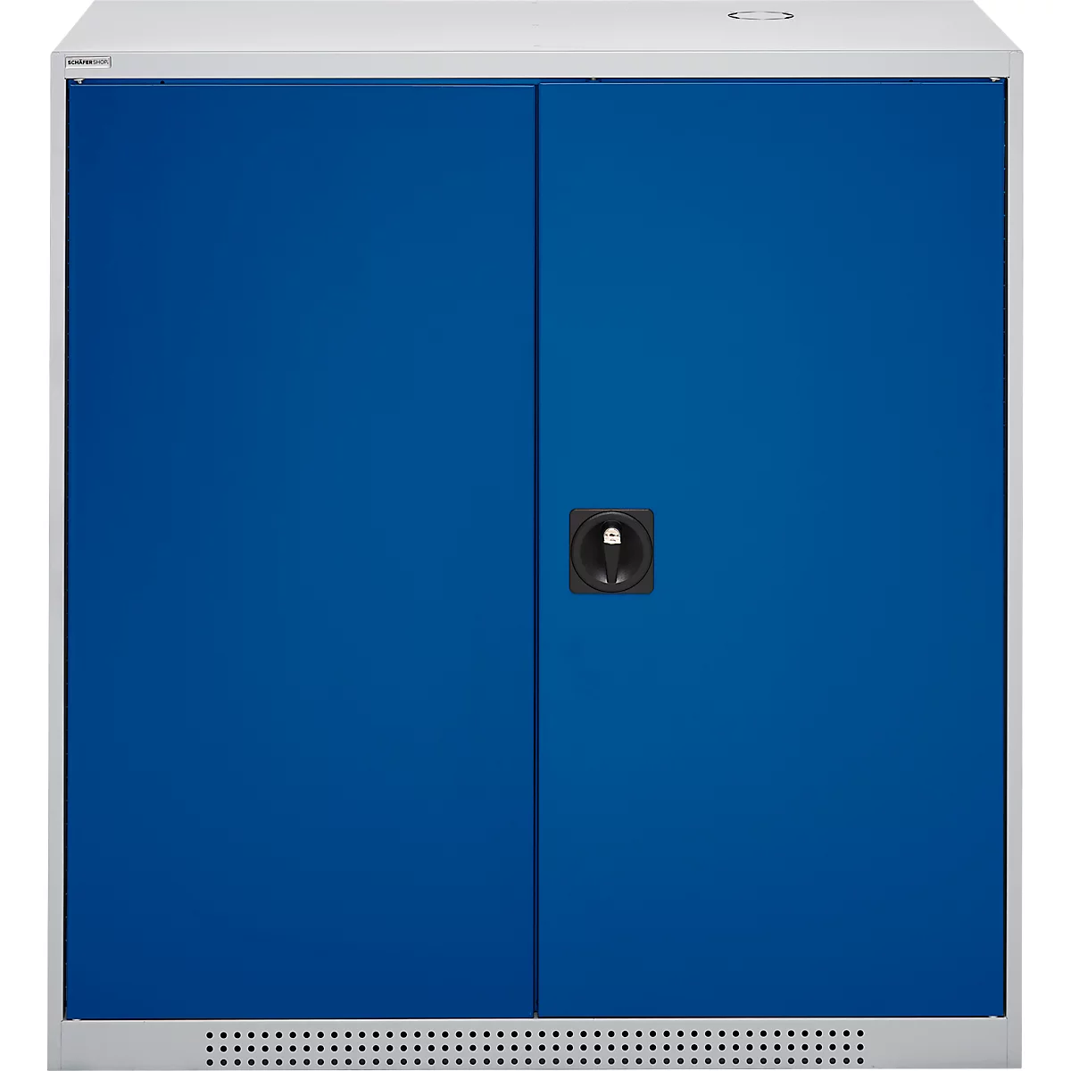 Schäfer Shop Genius Armoire à portes battantes FS, acier, avec trous d'aération, L 1055 x P 420 x H 1105 mm, 3 HC, blanc aluminium/bleu enzyme, jusqu'à 450 kg