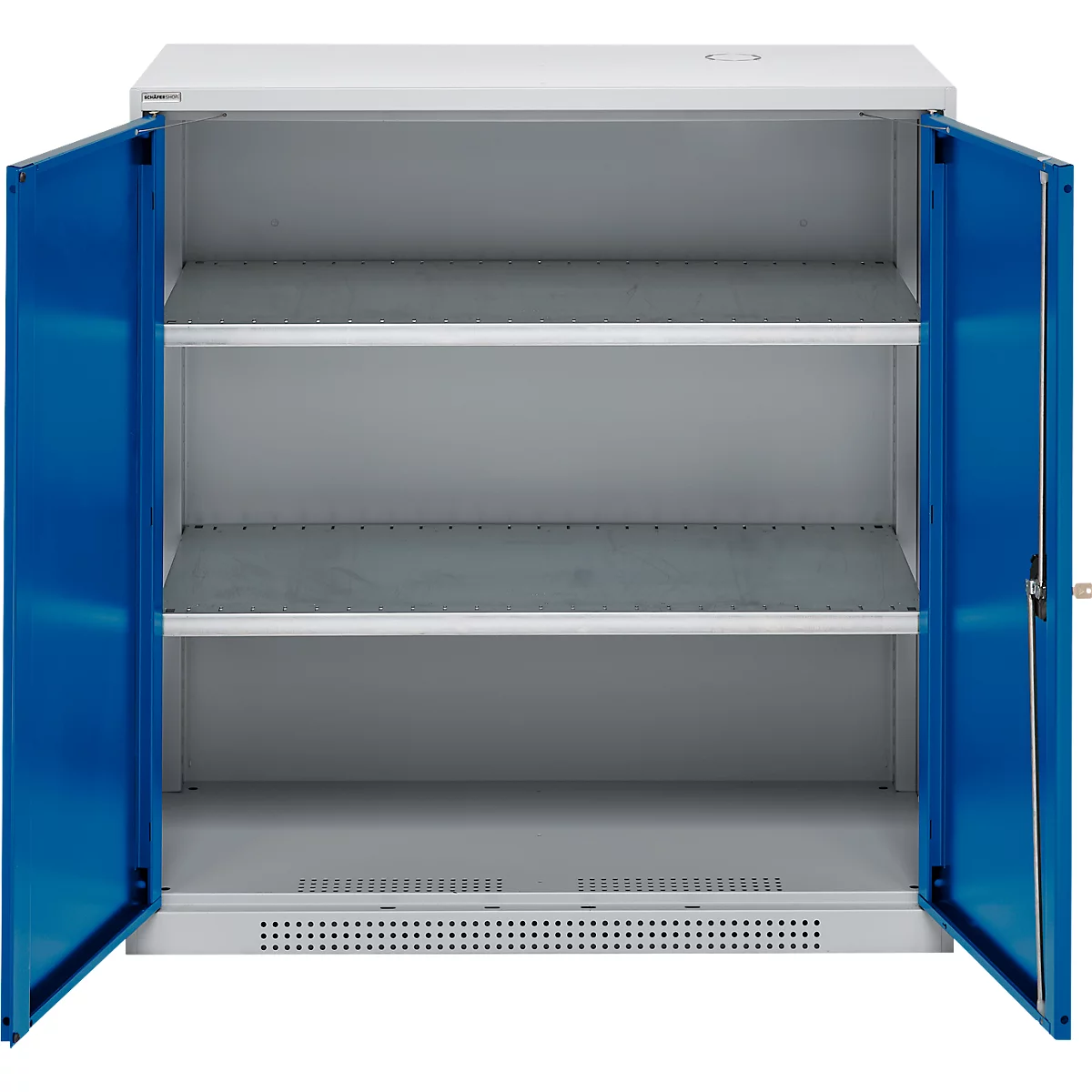 Schäfer Shop Genius Armoire à portes battantes FS, acier, avec trous d'aération, L 1055 x P 420 x H 1105 mm, 3 HC, blanc aluminium/bleu enzyme, jusqu'à 450 kg