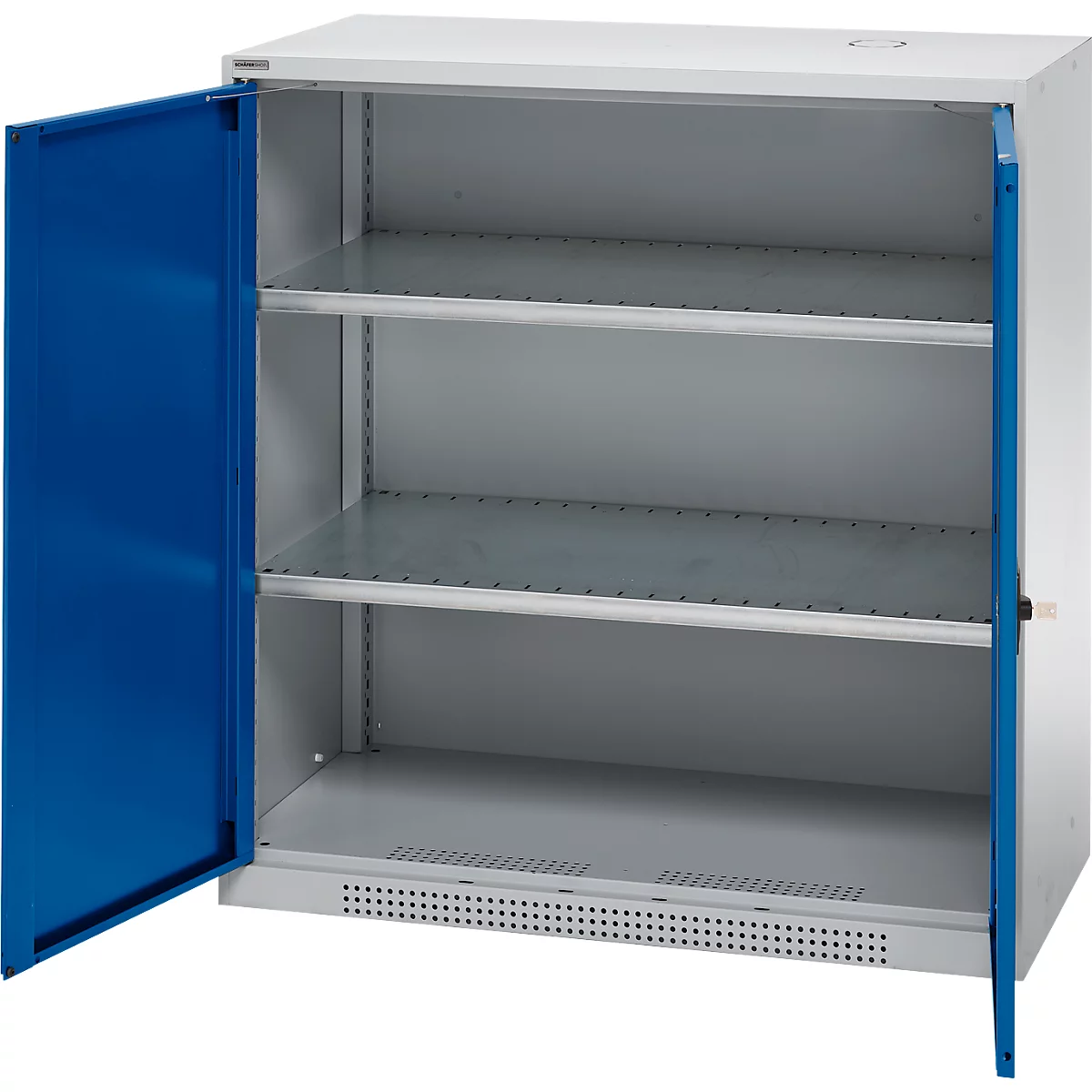 Schäfer Shop Genius Armoire à portes battantes FS, acier, avec trous d'aération, L 1055 x P 420 x H 1105 mm, 3 HC, blanc aluminium/bleu enzyme, jusqu'à 450 kg