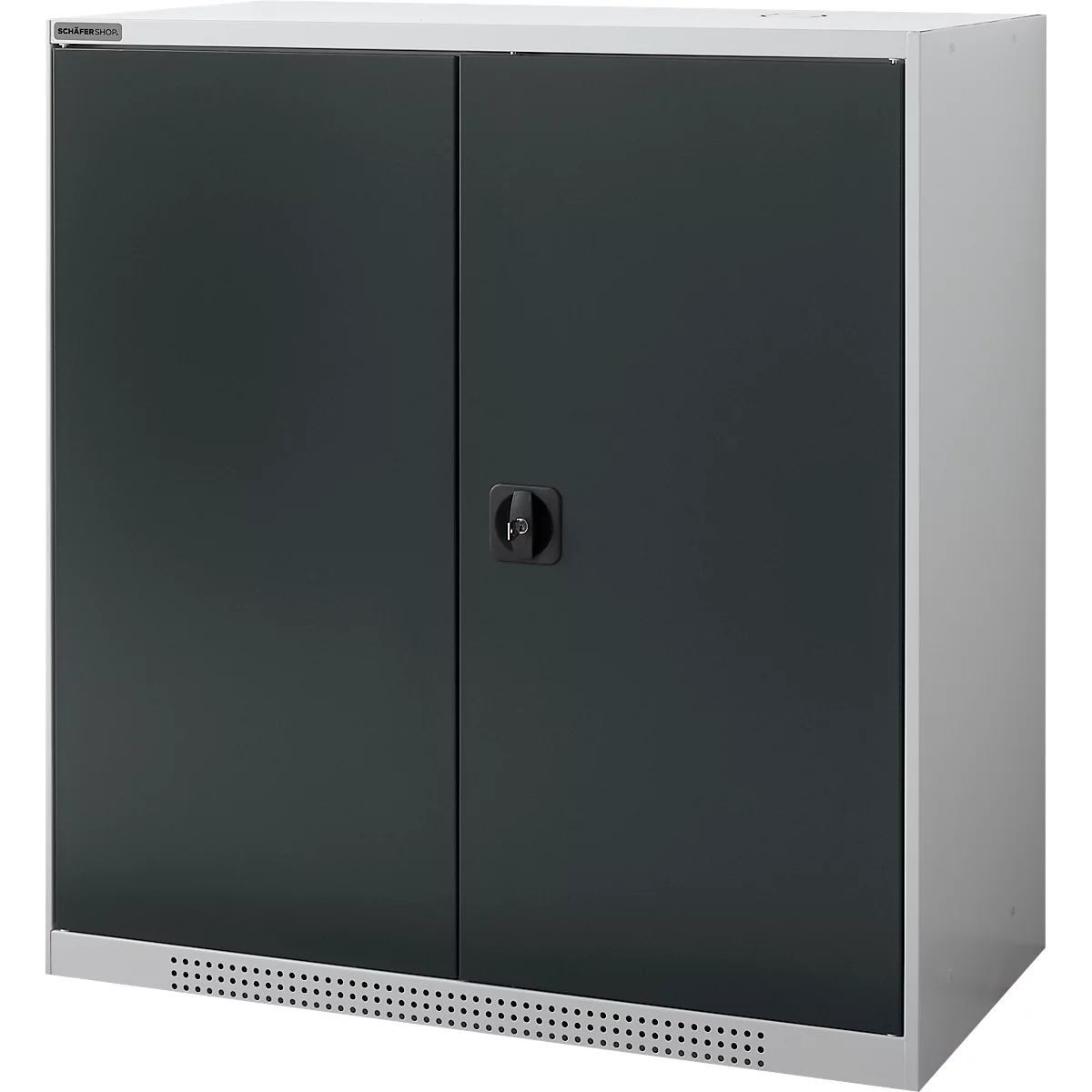 Schäfer Shop Genius Armoire à portes battantes FS, acier, avec trous d'aération, L 1055 x P 420 x H 1105 mm, 3 HC, blanc-aluminium/gris anthracite, jusqu'à 450 kg