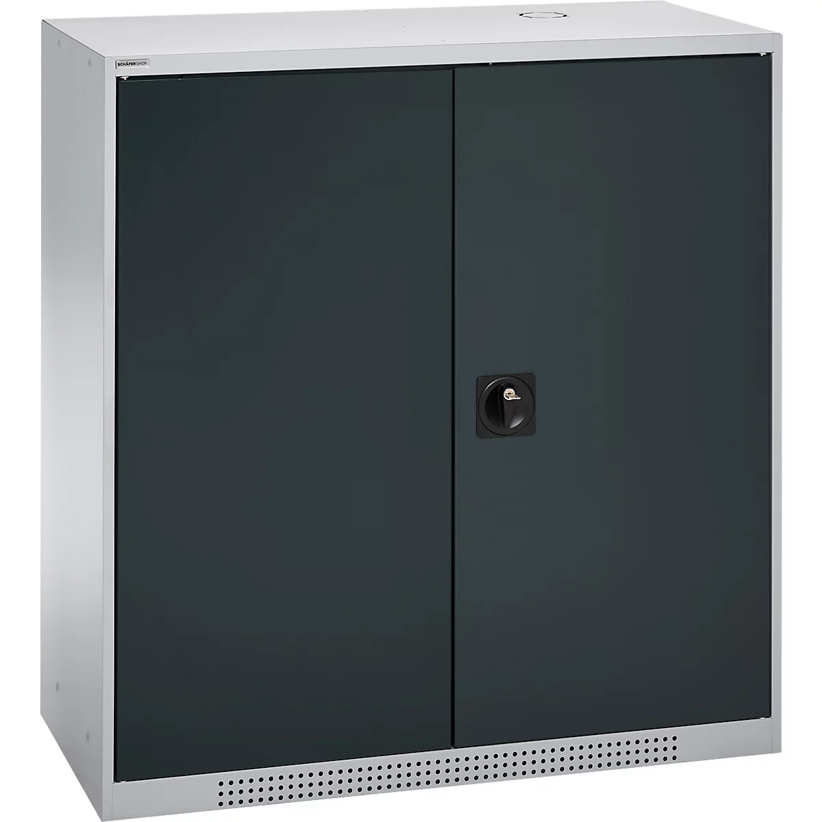 Schäfer Shop Genius Armoire à portes battantes FS, acier, avec trous d'aération, L 1055 x P 420 x H 1105 mm, 3 HC, blanc-aluminium/gris anthracite, jusqu'à 450 kg