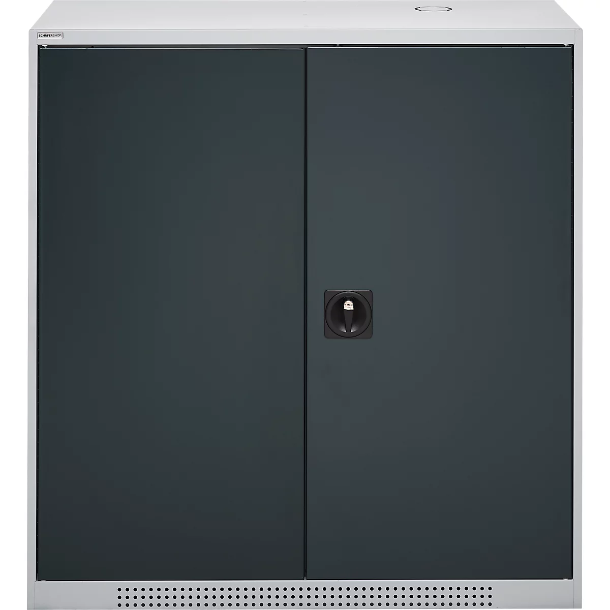 Schäfer Shop Genius Armoire à portes battantes FS, acier, avec trous d'aération, L 1055 x P 420 x H 1105 mm, 3 HC, blanc-aluminium/gris anthracite, jusqu'à 450 kg