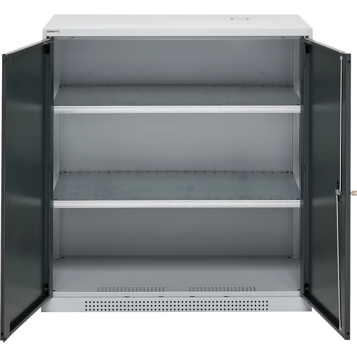 Schäfer Shop Genius Armoire à portes battantes FS, acier, avec trous d'aération, L 1055 x P 420 x H 1105 mm, 3 HC, blanc-aluminium/gris anthracite, jusqu'à 450 kg