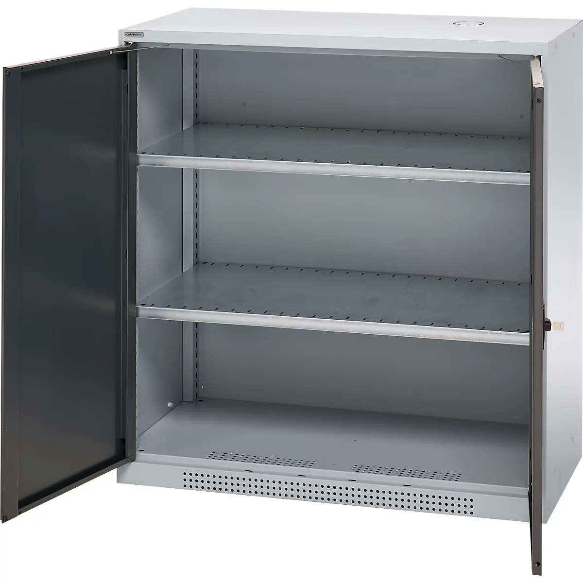 Schäfer Shop Genius Armoire à portes battantes FS, acier, avec trous d'aération, L 1055 x P 420 x H 1105 mm, 3 HC, blanc-aluminium/gris anthracite, jusqu'à 450 kg