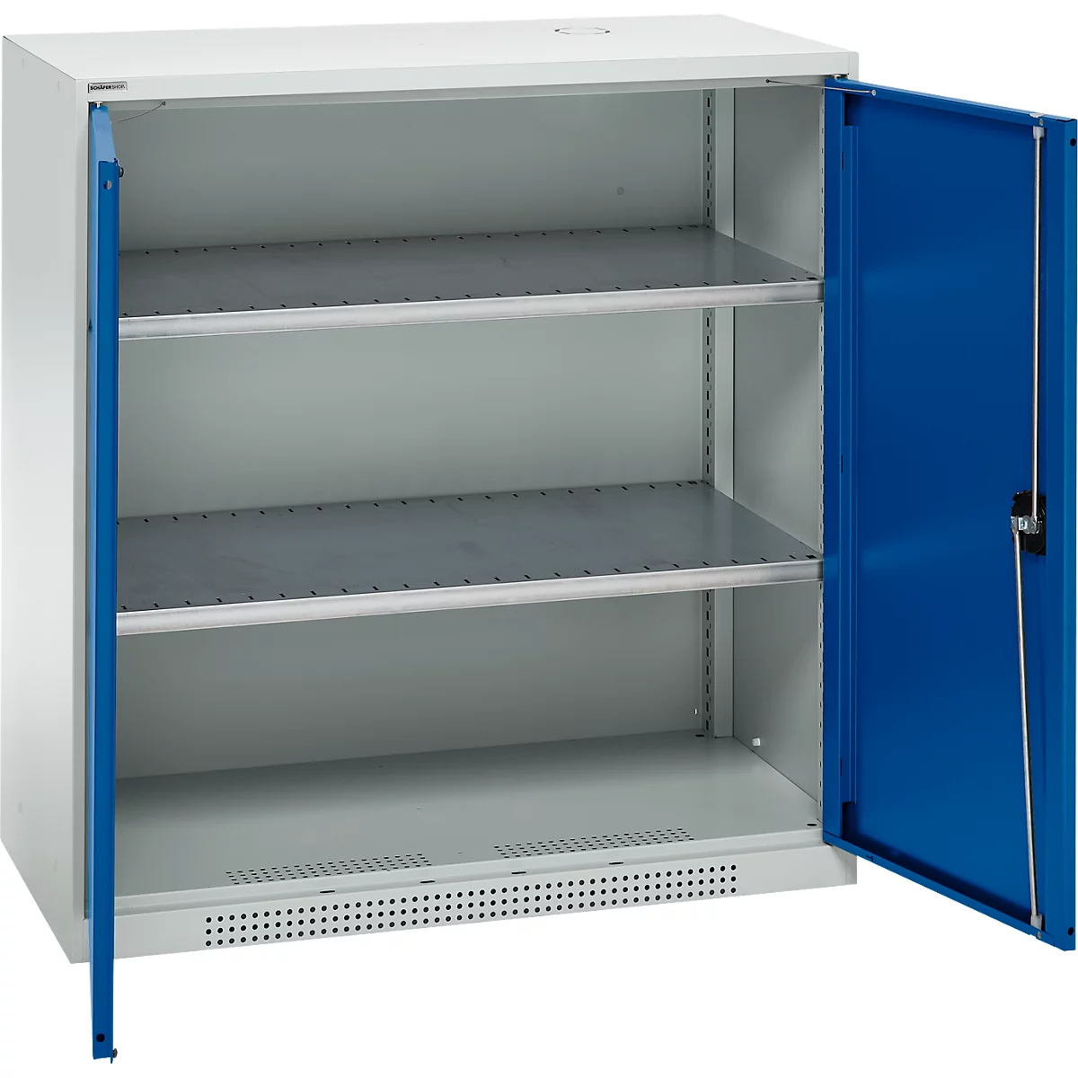 Schäfer Shop Genius Armoire à portes battantes FS, acier, avec trous d'aération, L 1055 x P 420 x H 1105 mm, 3 HC, gris clair/bleu gentiane, jusqu'à 450 kg