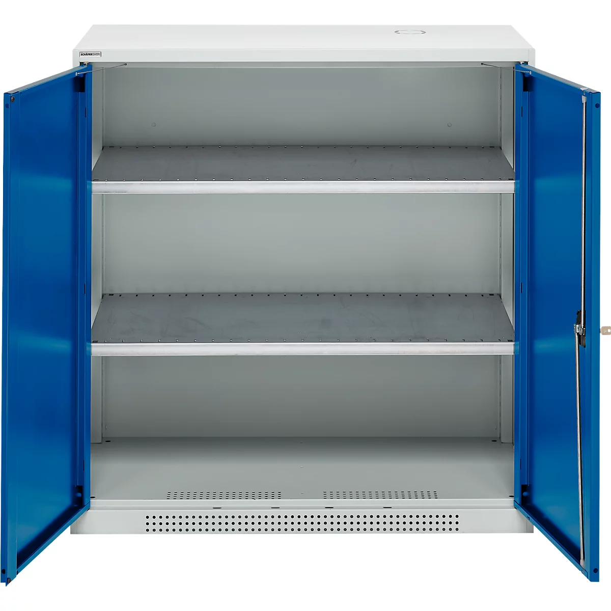 Schäfer Shop Genius Armoire à portes battantes FS, acier, avec trous d'aération, L 1055 x P 420 x H 1105 mm, 3 HC, gris clair/bleu gentiane, jusqu'à 450 kg