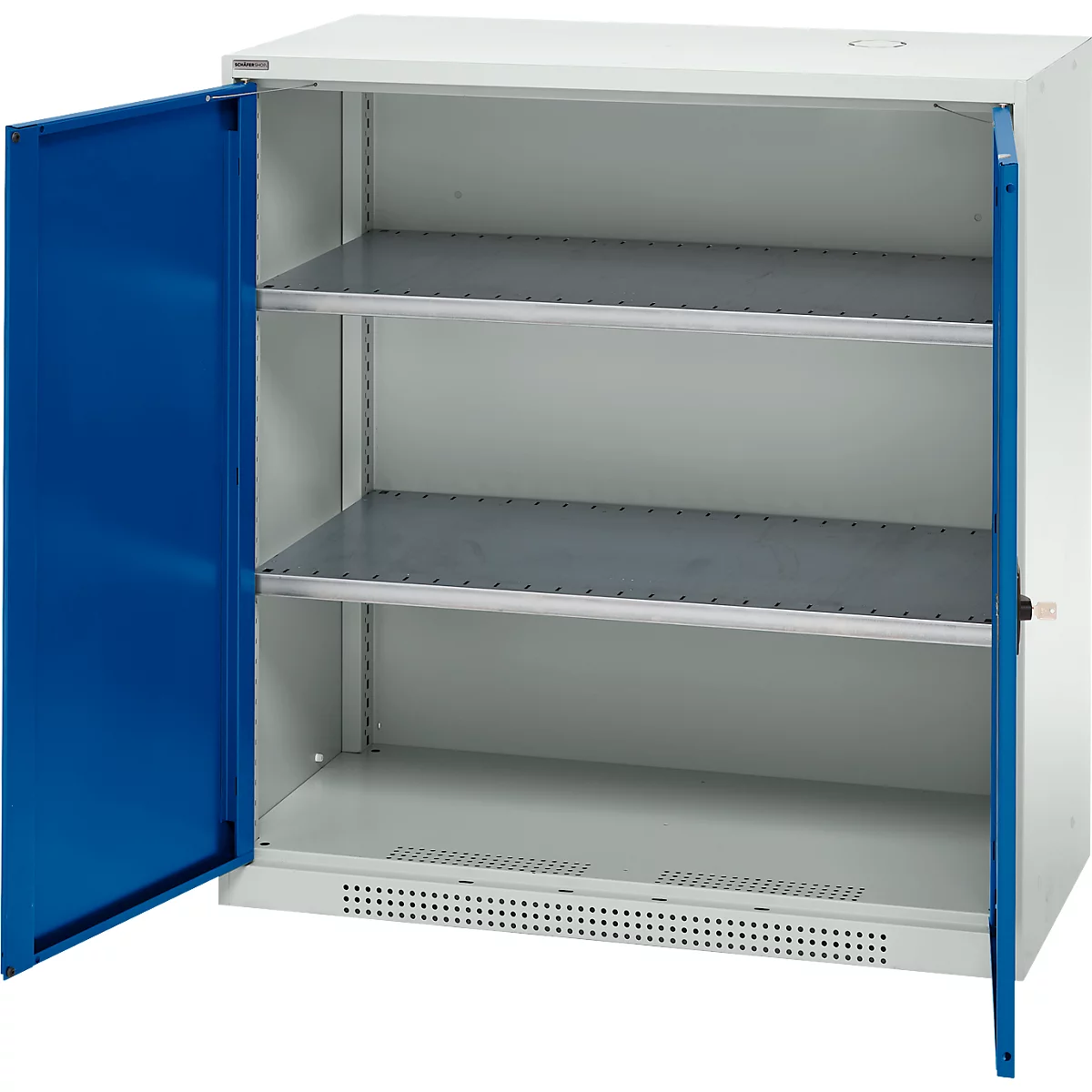 Schäfer Shop Genius Armoire à portes battantes FS, acier, avec trous d'aération, L 1055 x P 420 x H 1105 mm, 3 HC, gris clair/bleu gentiane, jusqu'à 450 kg