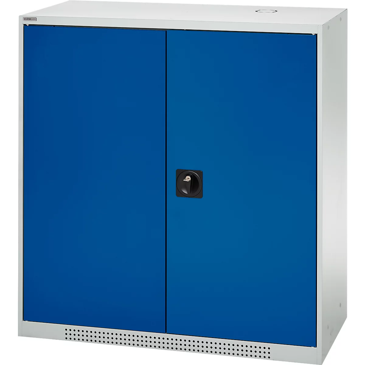 Schäfer Shop Genius Armoire à portes battantes FS, acier, avec trous d'aération, L 1055 x P 420 x H 1105 mm, 3 HC, gris clair/bleu gentiane, jusqu'à 450 kg