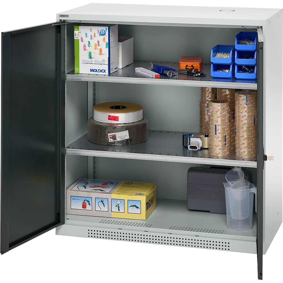 Schäfer Shop Genius Armoire à portes battantes FS, acier, avec trous d'aération, L 1055 x P 420 x H 1105 mm, 3 HC, gris clair/gris anthracite, jusqu'à 450 kg