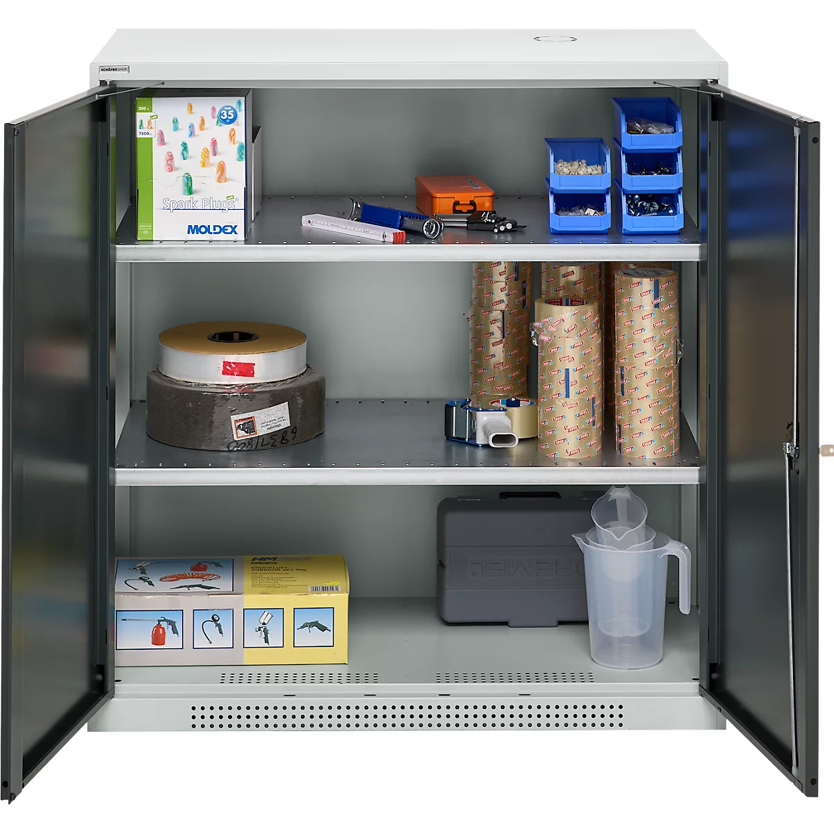 Schäfer Shop Genius Armoire à portes battantes FS, acier, avec trous d'aération, L 1055 x P 420 x H 1105 mm, 3 HC, gris clair/gris anthracite, jusqu'à 450 kg