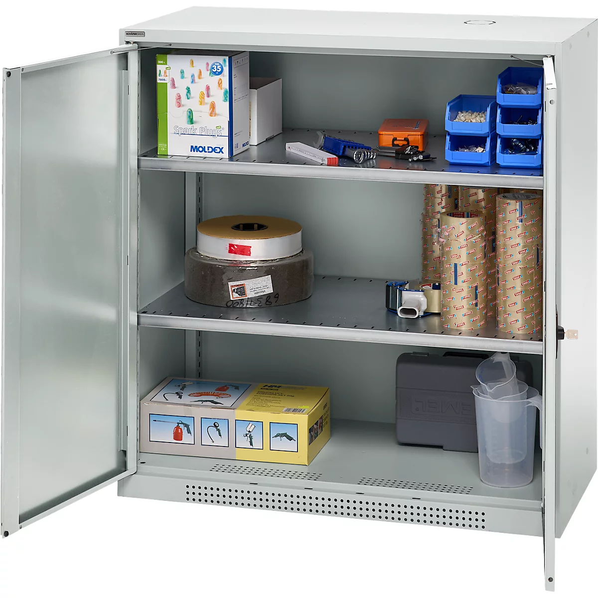 Schäfer Shop Genius Armoire à portes battantes FS, acier, avec trous d'aération, L 1055 x P 420 x H 1105 mm, 3 HC, gris clair/gris clair, jusqu'à 450 kg