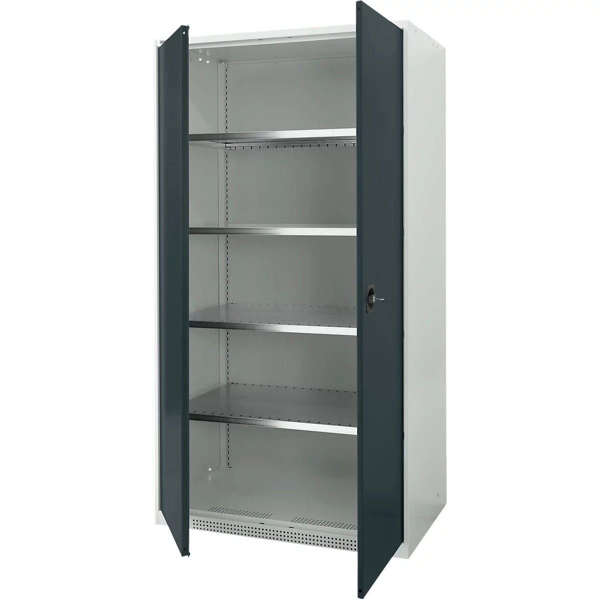 Schäfer Shop Genius Armoire à portes battantes FS, acier, avec trous d'aération, L 1055 x P 620 x H 1950 mm, 5 HC, gris clair/gris anthracite, jusqu'à 500 kg 
