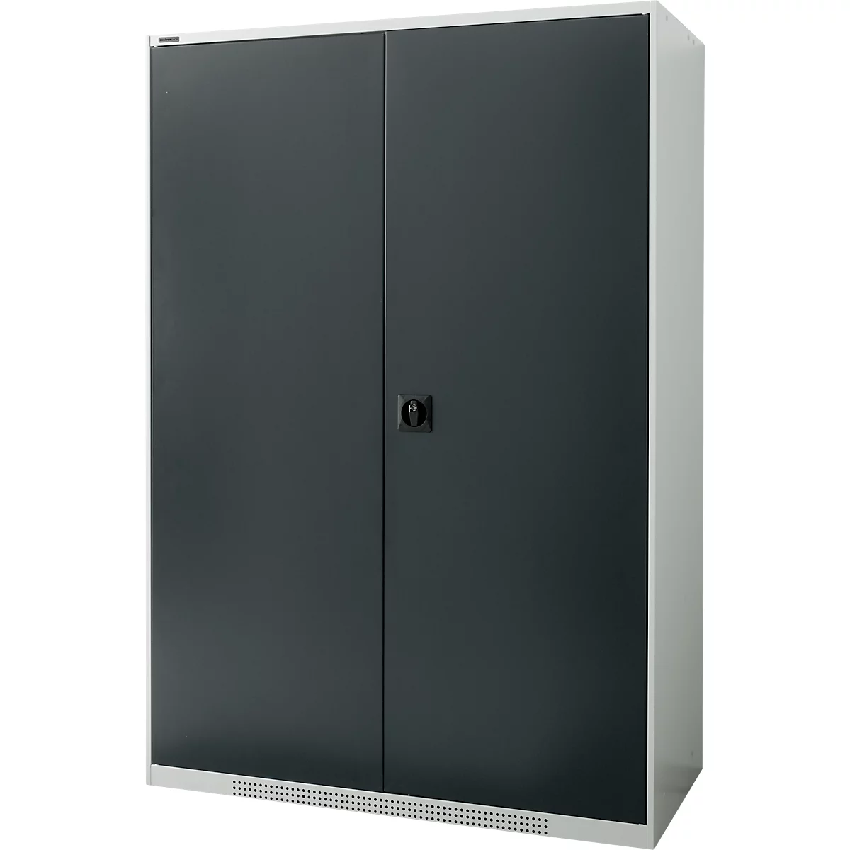 Schäfer Shop Genius Armoire à portes battantes FS, acier, avec trous d'aération, L 1343 x P 620 x H 1950 mm, 5 HC, gris clair/gris anthracite, jusqu'à 750 kg 