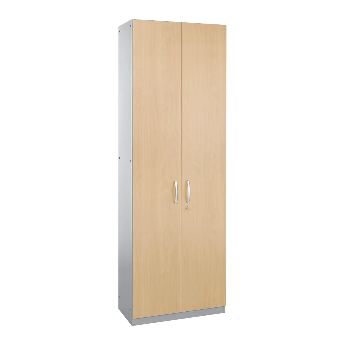 Schäfer Shop Genius Armoire à portes battantes TETRIS SOLID, corps en acier, 6 HC, l. 800 mm, verrouillable, coloris érable/alu blanc 
