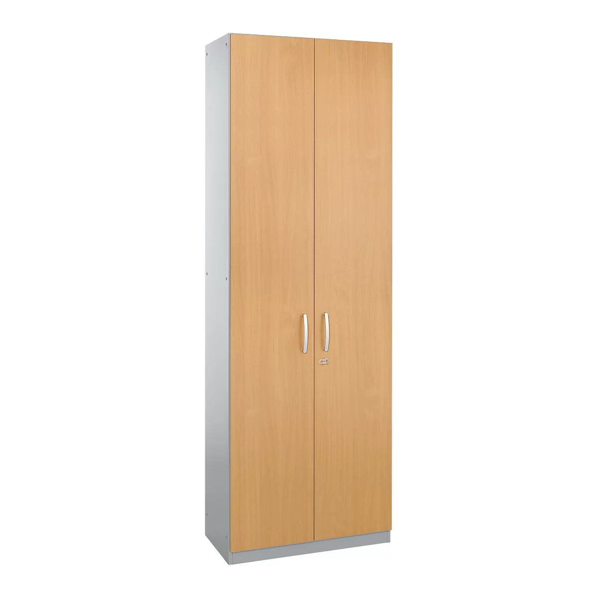 Schäfer Shop Genius Armoire à portes battantes TETRIS SOLID, corps en acier, 6 HC, l. 800 mm, verrouillable, coloris hêtre/alu blanc 