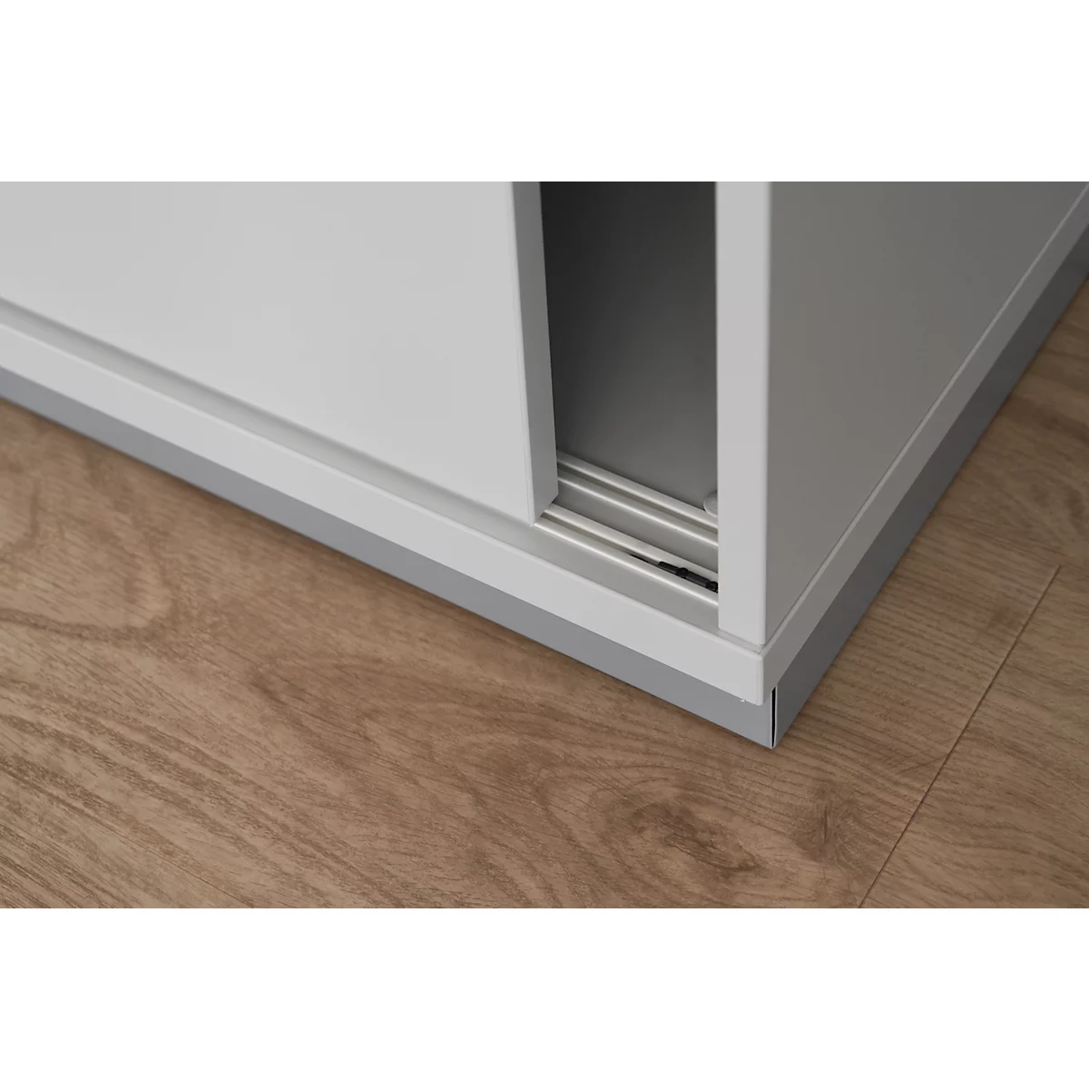 Schäfer Shop Genius Armoire à portes coulissantes TETRIS WOOD, 2 HC, socle en acier inclus, L 1200 x P 421 x H 800 mm, blanc