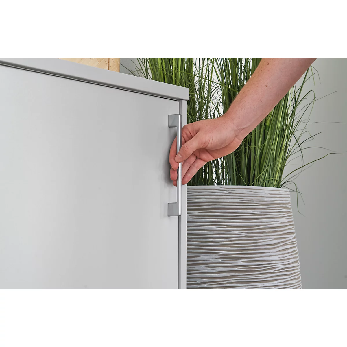Schäfer Shop Genius Armoire à portes coulissantes TETRIS WOOD, 2 HC, socle en acier inclus, L 1200 x P 421 x H 800 mm, blanc