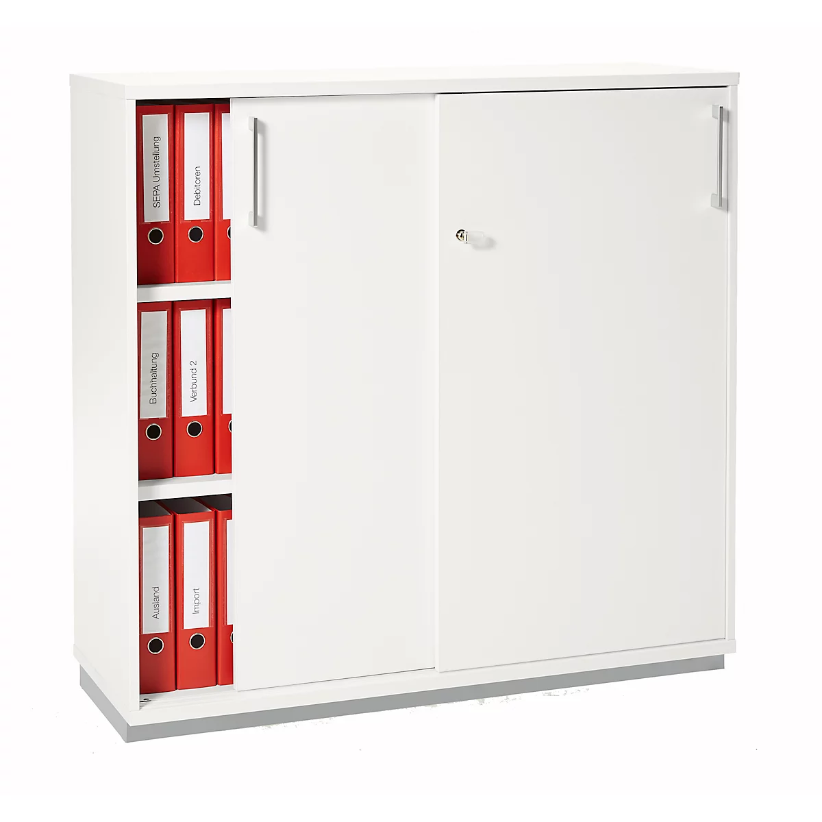 Schäfer Shop Genius Armoire à portes coulissantes TETRIS WOOD, 3 HC, l. 1200 mm, avec socle en acier, blanc 