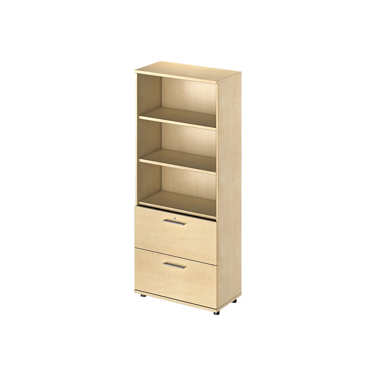 Schäfer Shop Genius Armoire combinée TETRIS WOOD, 5 HC, H 1910 mm, 2 tiroirs à dossiers suspendus, hauteur (patins inclus), coloris érable