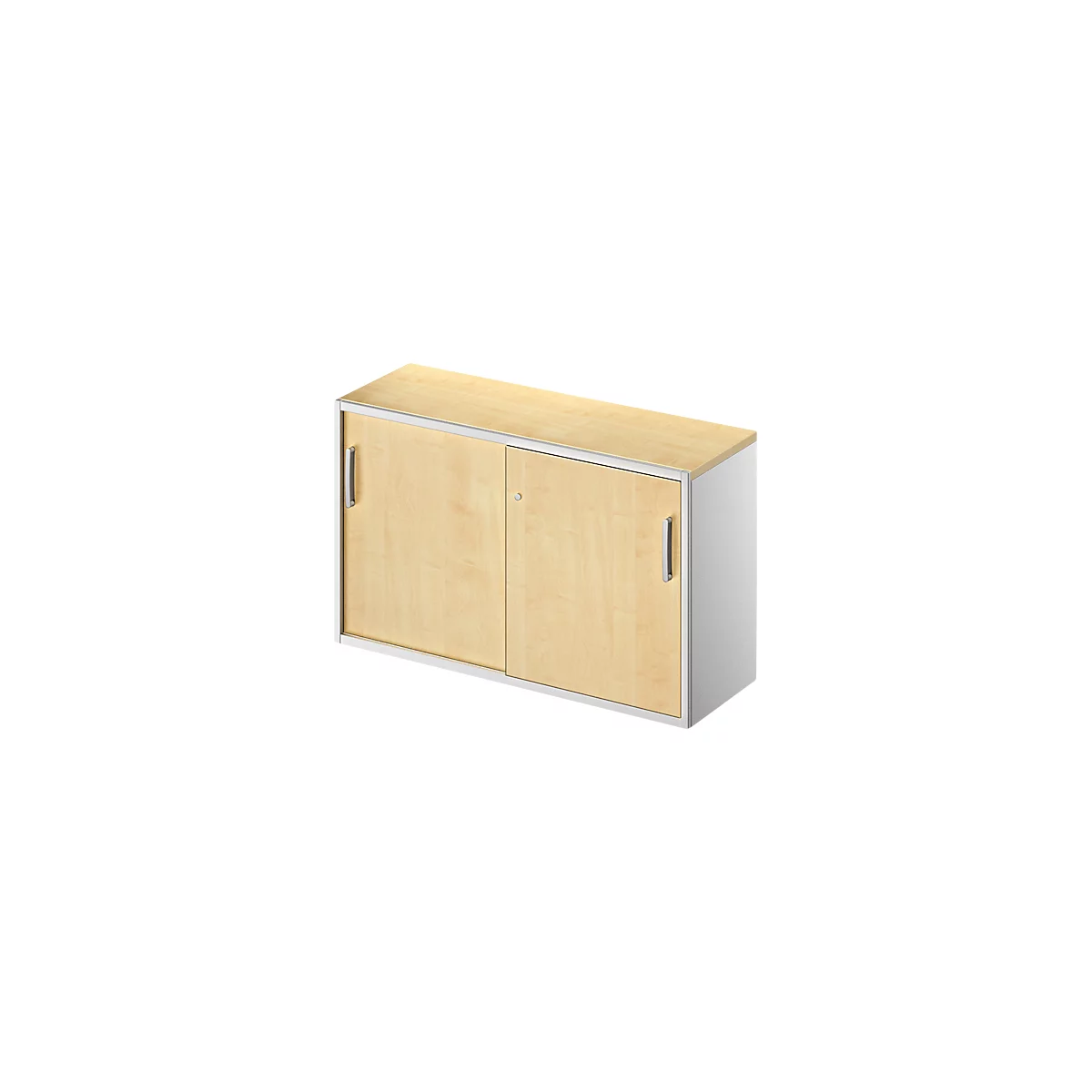 Schäfer Shop Genius Armoire d'appoint TETRIS SOLID, 2 HC, à la hauteur de bureau, l. 1200 mm, plateau de finition de 25 mm, érable/alu blanc