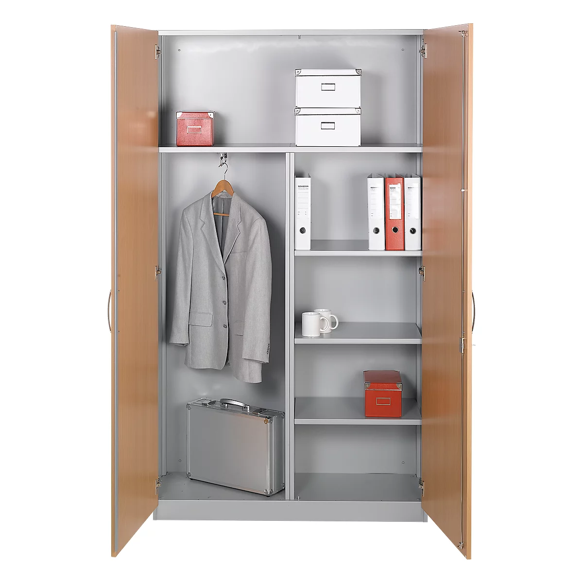Schäfer Shop Genius Armoire de classement/vestiaire TETRIS SOLID, l. 1200 mm, 5 HC, verrouillable, coloris hêtre/alu blanc