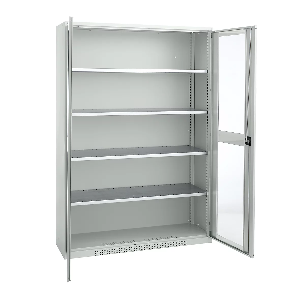 Schäfer Shop Genius Armoire en acier FS, en tôle d'acier, avec fenêtre d'inspection, trous de ventilation, L 1343 x P 520 x H 1950 mm, 5 HC, jusqu'à 750 kg, gris clair/gris clair