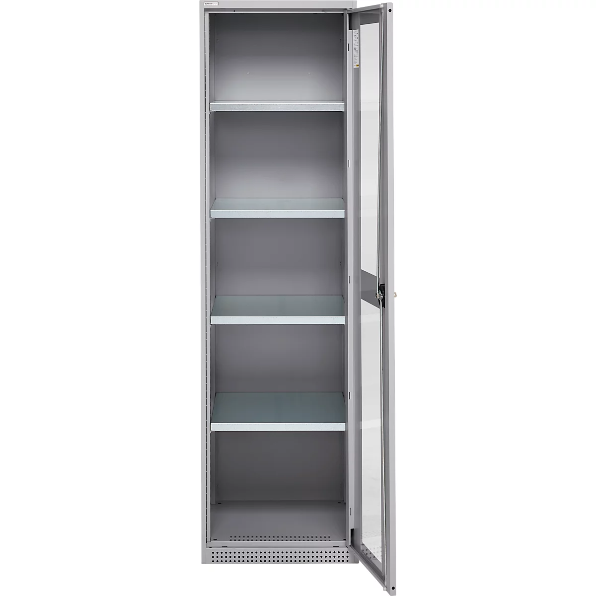 Schäfer Shop Genius Armoire en acier FS, en tôle d'acier, avec fenêtre d'inspection, trous de ventilation, L 545 x P 520 x H 1950 mm, 5 HC, jusqu'à 250 kg, alu blanc/alu blanc