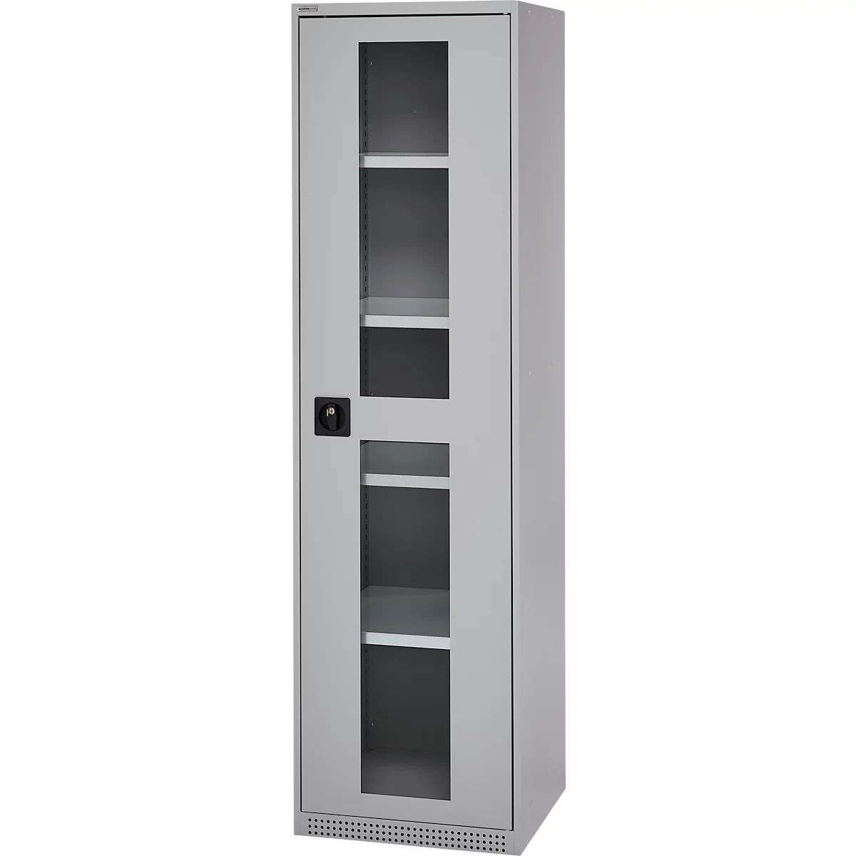 Schäfer Shop Genius Armoire en acier FS, en tôle d'acier, avec fenêtre d'inspection, trous de ventilation, L 545 x P 520 x H 1950 mm, 5 HC, jusqu'à 250 kg, alu blanc/alu blanc