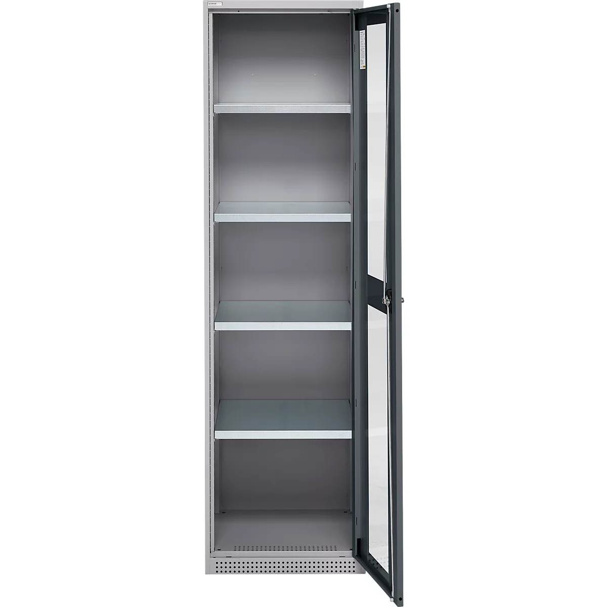 Schäfer Shop Genius Armoire en acier FS, en tôle d'acier, avec fenêtre d'inspection, trous de ventilation, L 545 x P 520 x H 1950 mm, 5 HC, jusqu'à 250 kg, alu blanc/anthracite