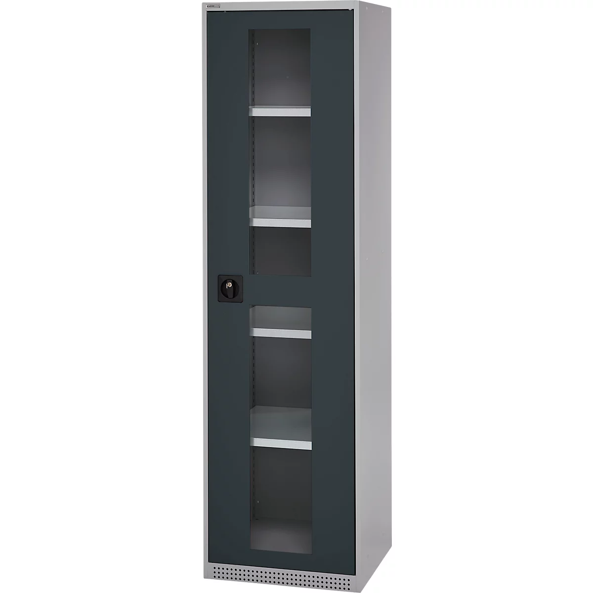 Schäfer Shop Genius Armoire en acier FS, en tôle d'acier, avec fenêtre d'inspection, trous de ventilation, L 545 x P 520 x H 1950 mm, 5 HC, jusqu'à 250 kg, alu blanc/anthracite