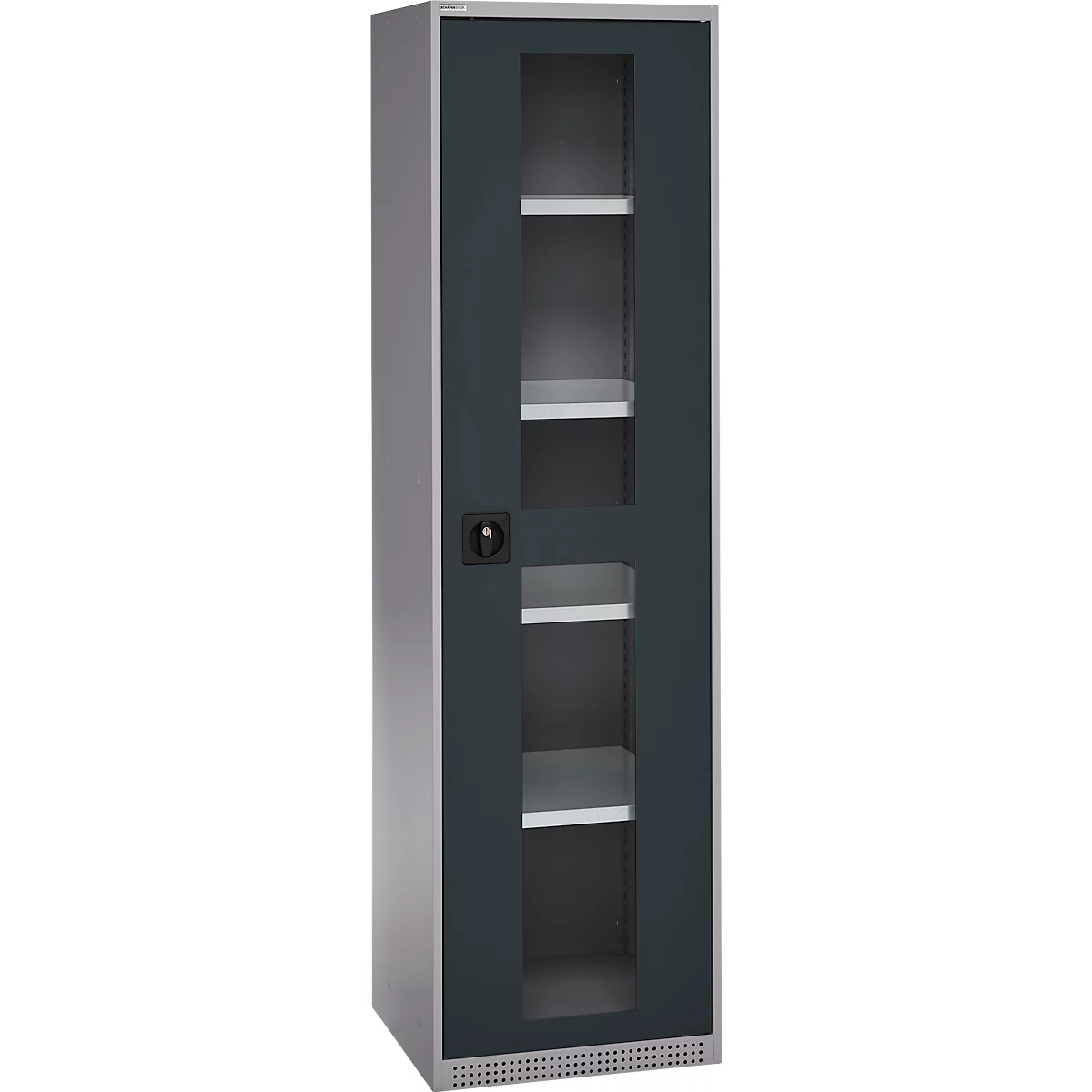 Schäfer Shop Genius Armoire en acier FS, en tôle d'acier, avec fenêtre d'inspection, trous de ventilation, L 545 x P 520 x H 1950 mm, 5 HC, jusqu'à 250 kg, alu blanc/anthracite