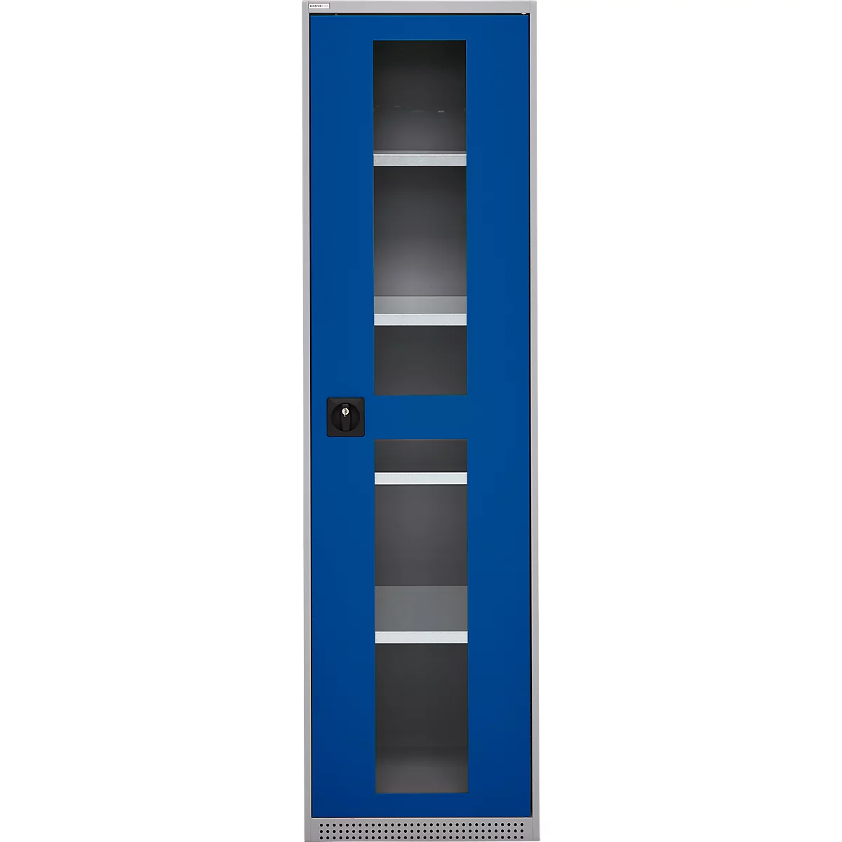 Schäfer Shop Genius Armoire en acier FS, en tôle d'acier, avec fenêtre d'inspection, trous de ventilation, L 545 x P 520 x H 1950 mm, 5 HC, jusqu'à 250 kg, alu blanc/bleu gentiane
