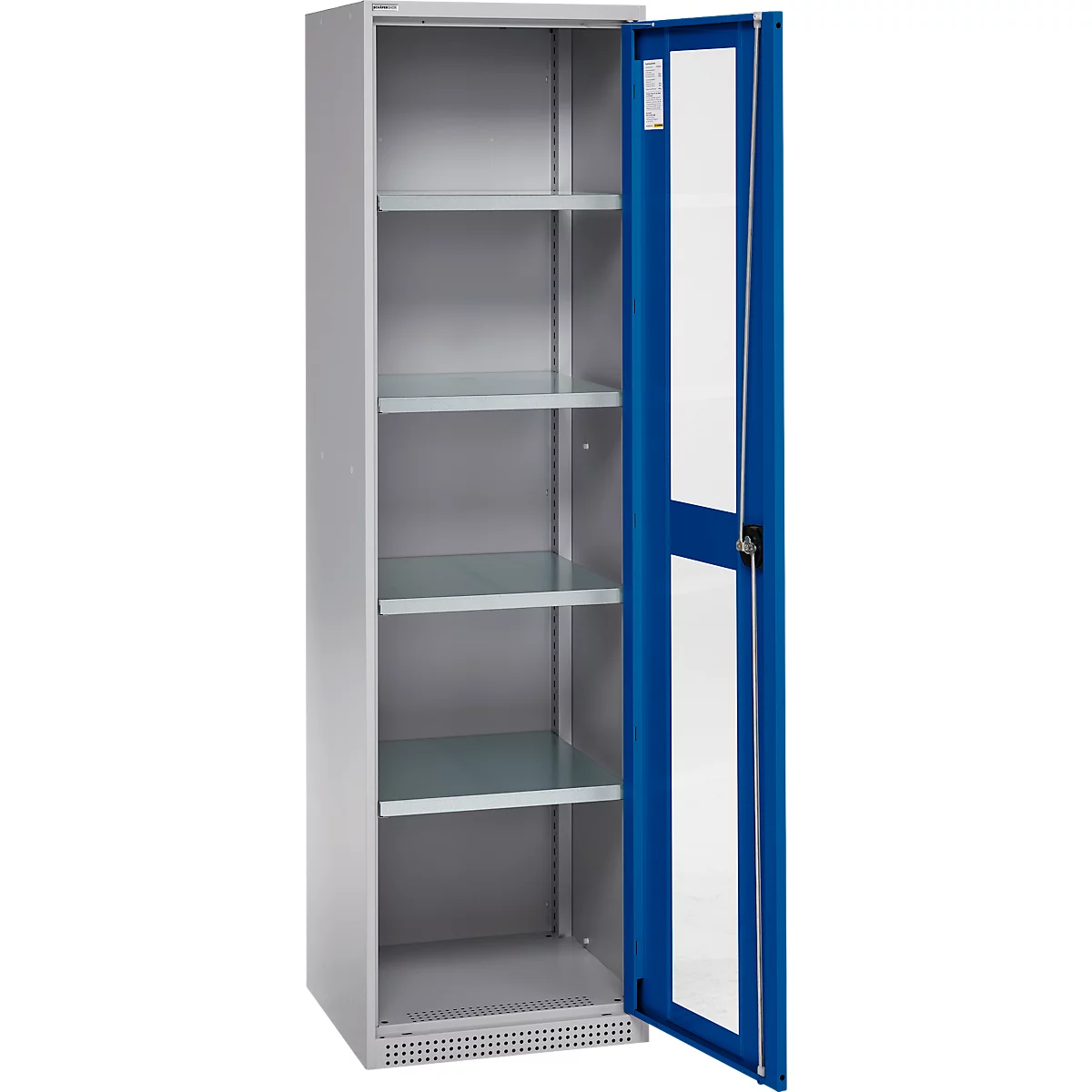 Schäfer Shop Genius Armoire en acier FS, en tôle d'acier, avec fenêtre d'inspection, trous de ventilation, L 545 x P 520 x H 1950 mm, 5 HC, jusqu'à 250 kg, alu blanc/bleu gentiane