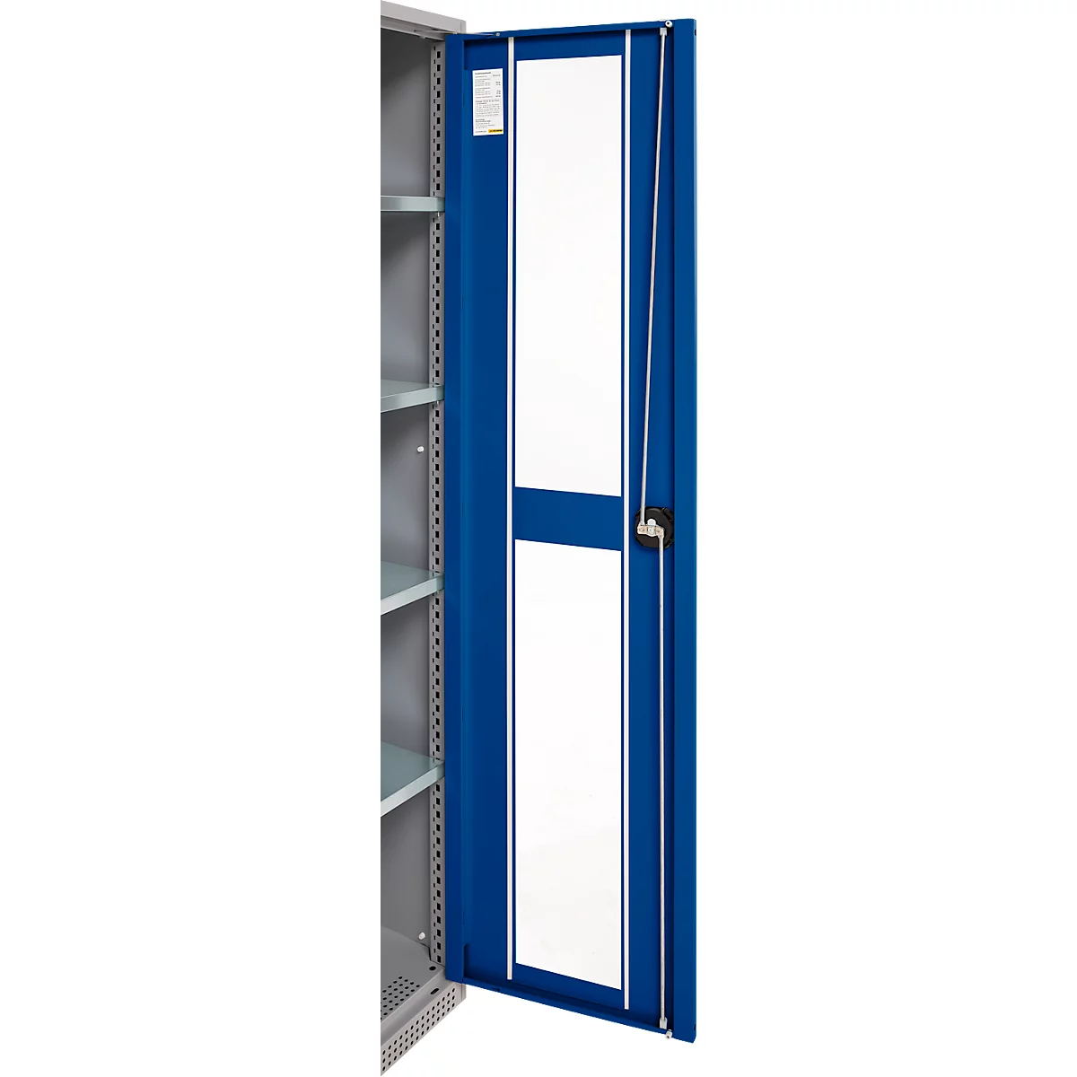Schäfer Shop Genius Armoire en acier FS, en tôle d'acier, avec fenêtre d'inspection, trous de ventilation, L 545 x P 520 x H 1950 mm, 5 HC, jusqu'à 250 kg, alu blanc/bleu gentiane