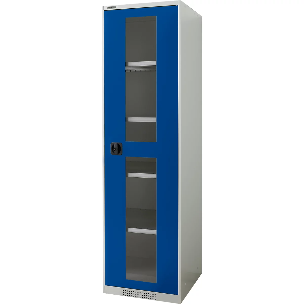 Schäfer Shop Genius Armoire en acier FS, en tôle d'acier, avec fenêtre d'inspection, trous de ventilation, L 545 x P 520 x H 1950 mm, 5 HC, jusqu'à 250 kg, gris clair/bleu gentiane