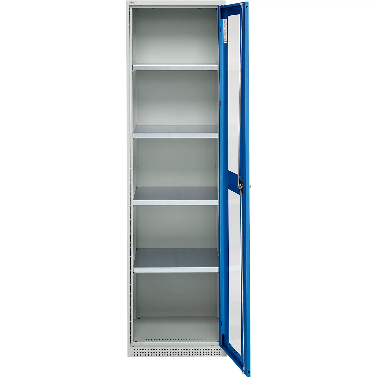 Schäfer Shop Genius Armoire en acier FS, en tôle d'acier, avec fenêtre d'inspection, trous de ventilation, L 545 x P 520 x H 1950 mm, 5 HC, jusqu'à 250 kg, gris clair/bleu gentiane